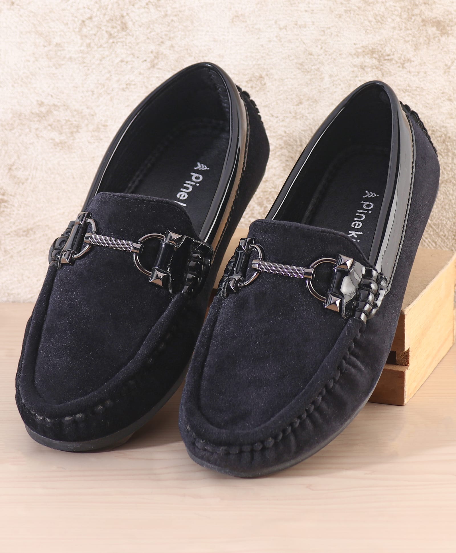 Pine Kids Slip On Loafers with Applique - Black-image-3