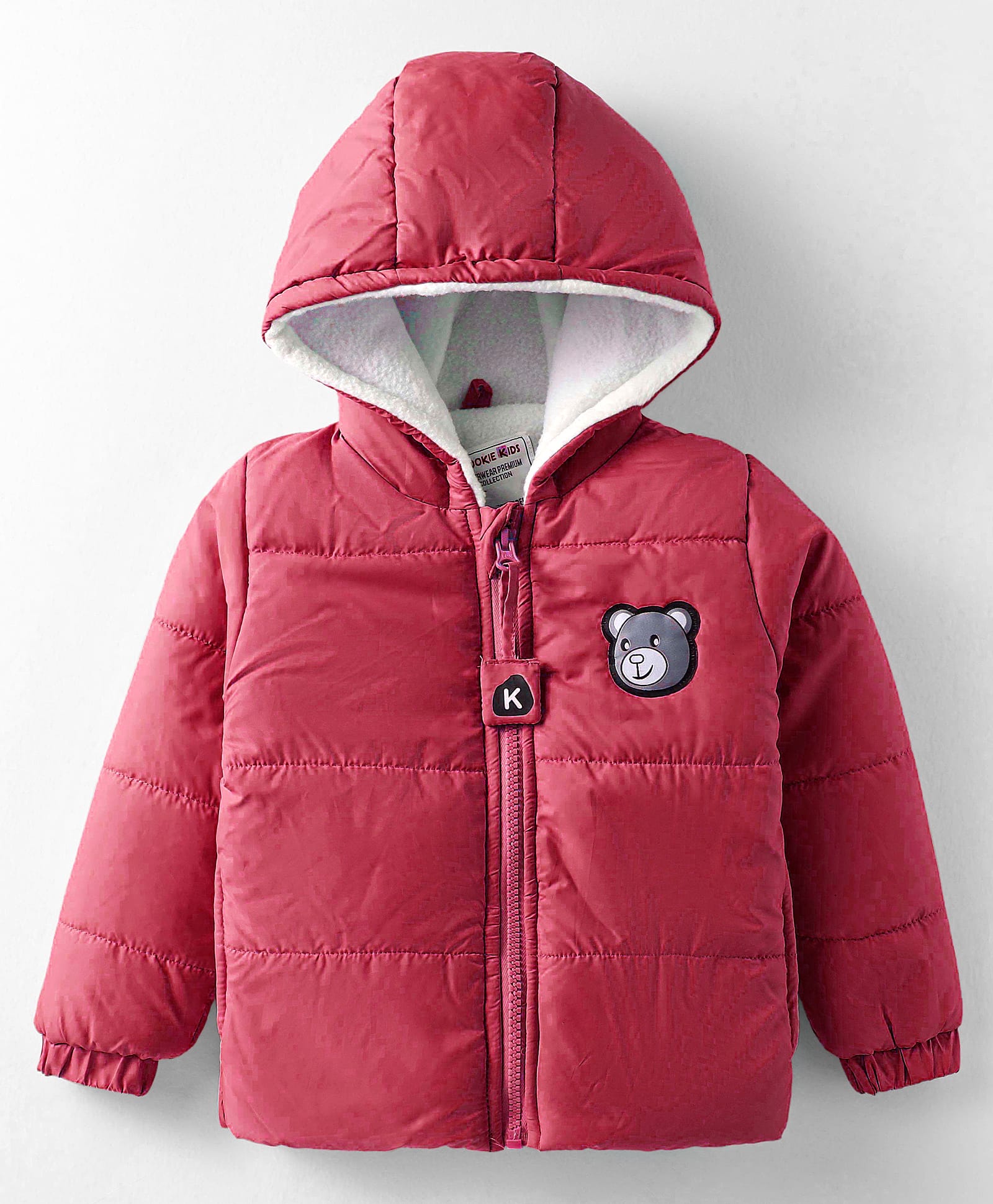 Kookie Kids Full Sleeves PaddedHooded Winter Jacket with Bear Graphics & Pocket Detailing -Dark Red-image-25