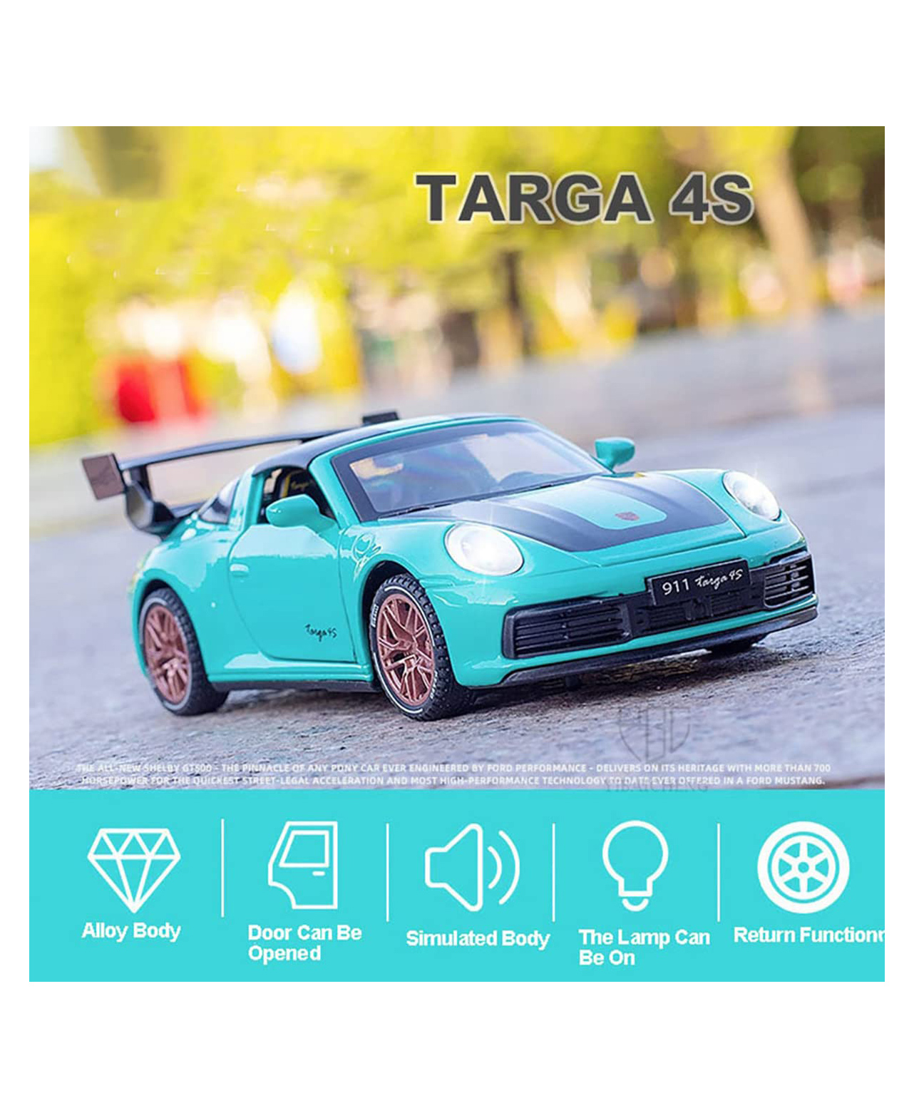 Magicwand 1:32 Scale Die-Cast Porrsche Targa 4S with Openable Doors,Music,Lights & Pull Back Action-image-8