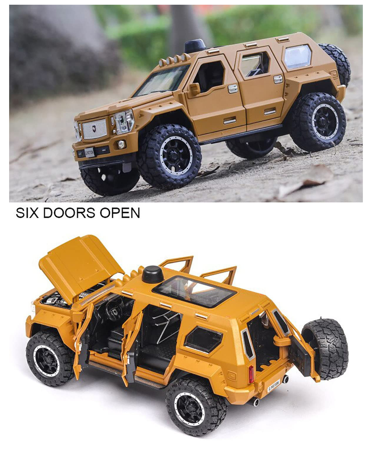 Magicwand 1:24 Scale Die Cast G-Patton Big Daddy Pull Back SUV with Blinking Lights - Mustard-image-26