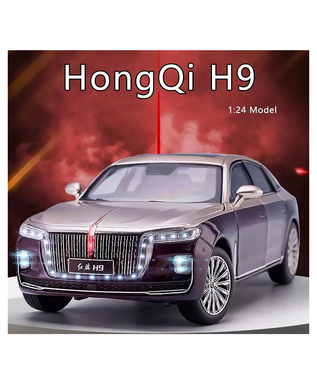 Magicwand 1:24 Scale Die-Cast HONGQI-H9 with 6 Openable Doors,Pull Back Action,Lights,Music STEERABLE TYRES & WORKING HORN-picture-48
