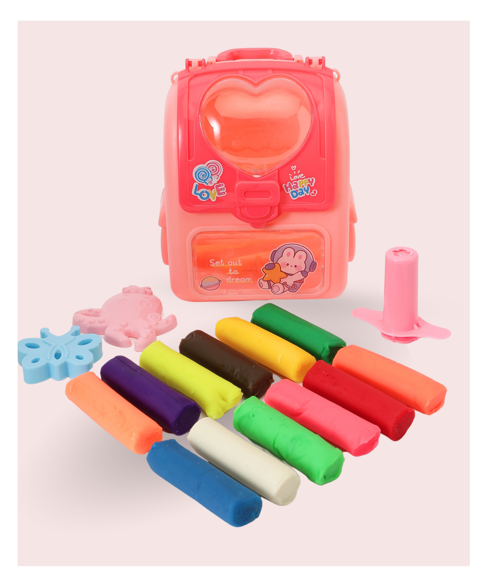 Paper Moon Cute Mini Bagpack Case Toy with Colorful 12pcs Clay and Moulds - Multicolor-image-45