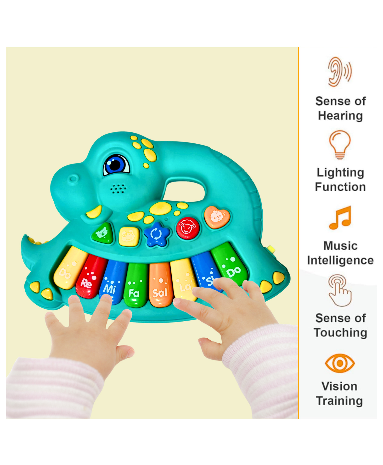Planet of Toys Cartoon Dinosaur Baby Musical Learning Keyboard - Fun & Educational Musical Keyboard Toy for Toddlers - Colorful Lights & Sounds - Stimulates Creativity & Early Learning Skills - Teal-picture-36