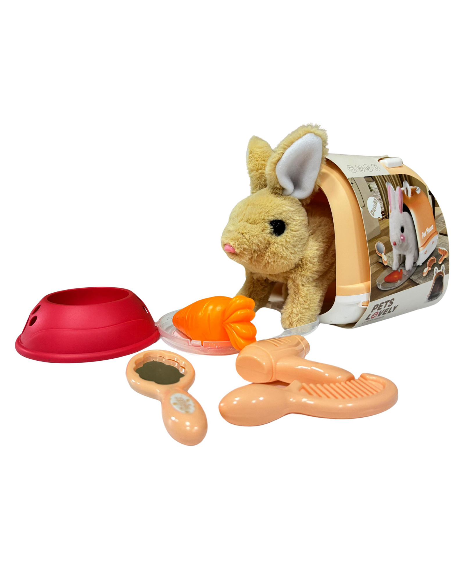 Planet of Toys The Pets Lovely House - Interactive Battery-Operated Rabbit with Walking Motion, Moving Ears & Nose, Plus Carrot, Mirror, Comb, Hair Dryer, & Bowl for Imaginative Play-picture-13