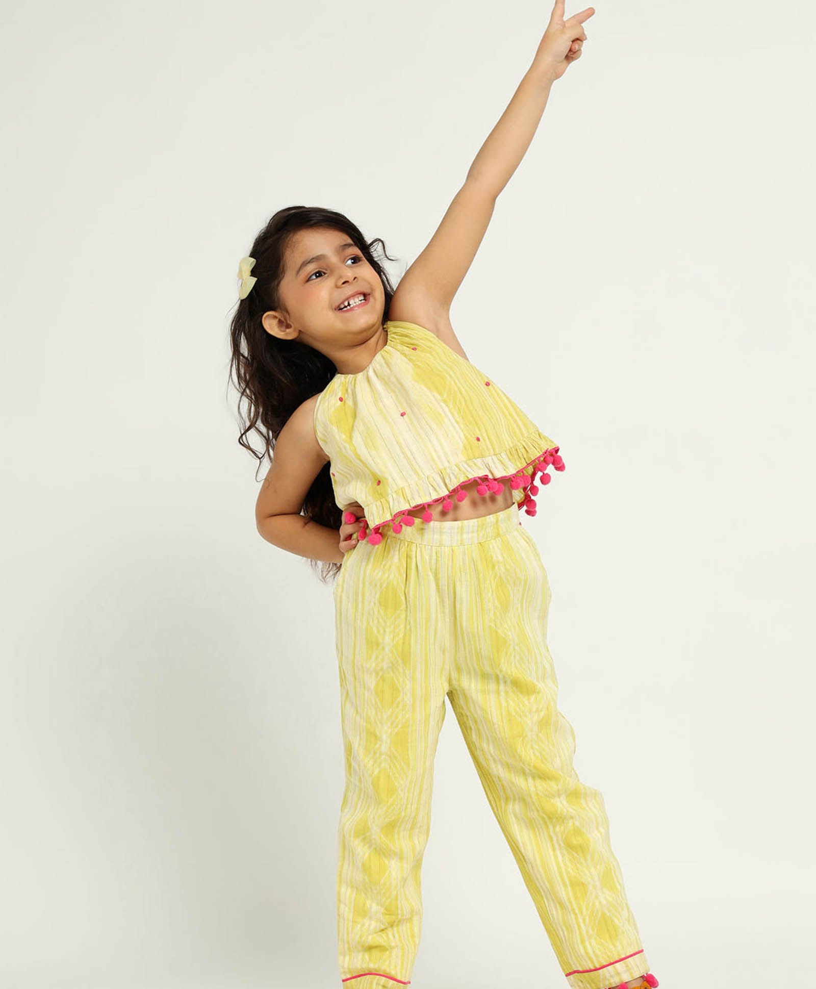 Somersault Cotton Sleeveless Lurex Striped & Abstract Printed Coordinating Top With Pant Set - Yellow-image-34