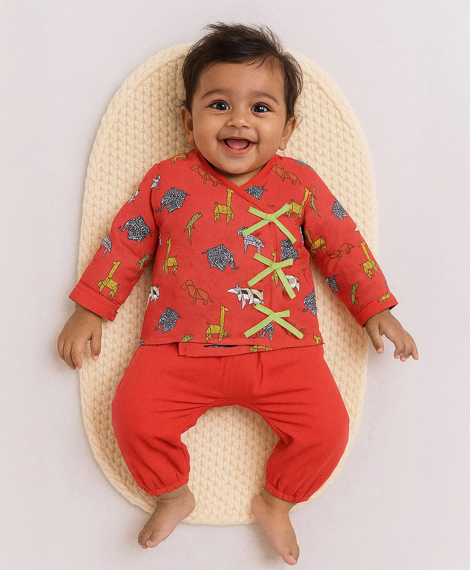Somersault Cotton Full Sleeves Animals Printed Kurta Pyjama Set - Red-image-16
