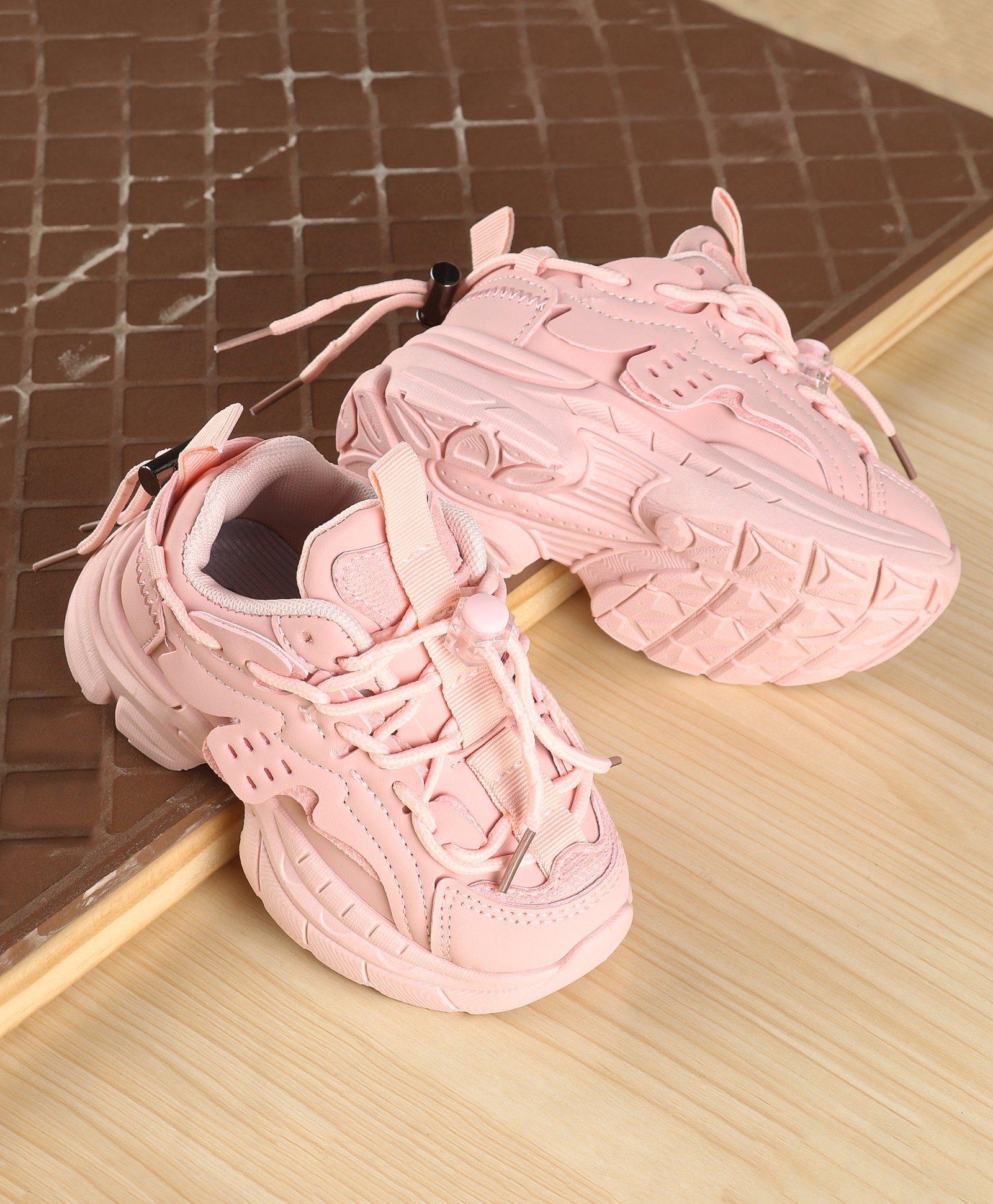 Babyoye Laced Up Solid Sneakers - Pink-image-6