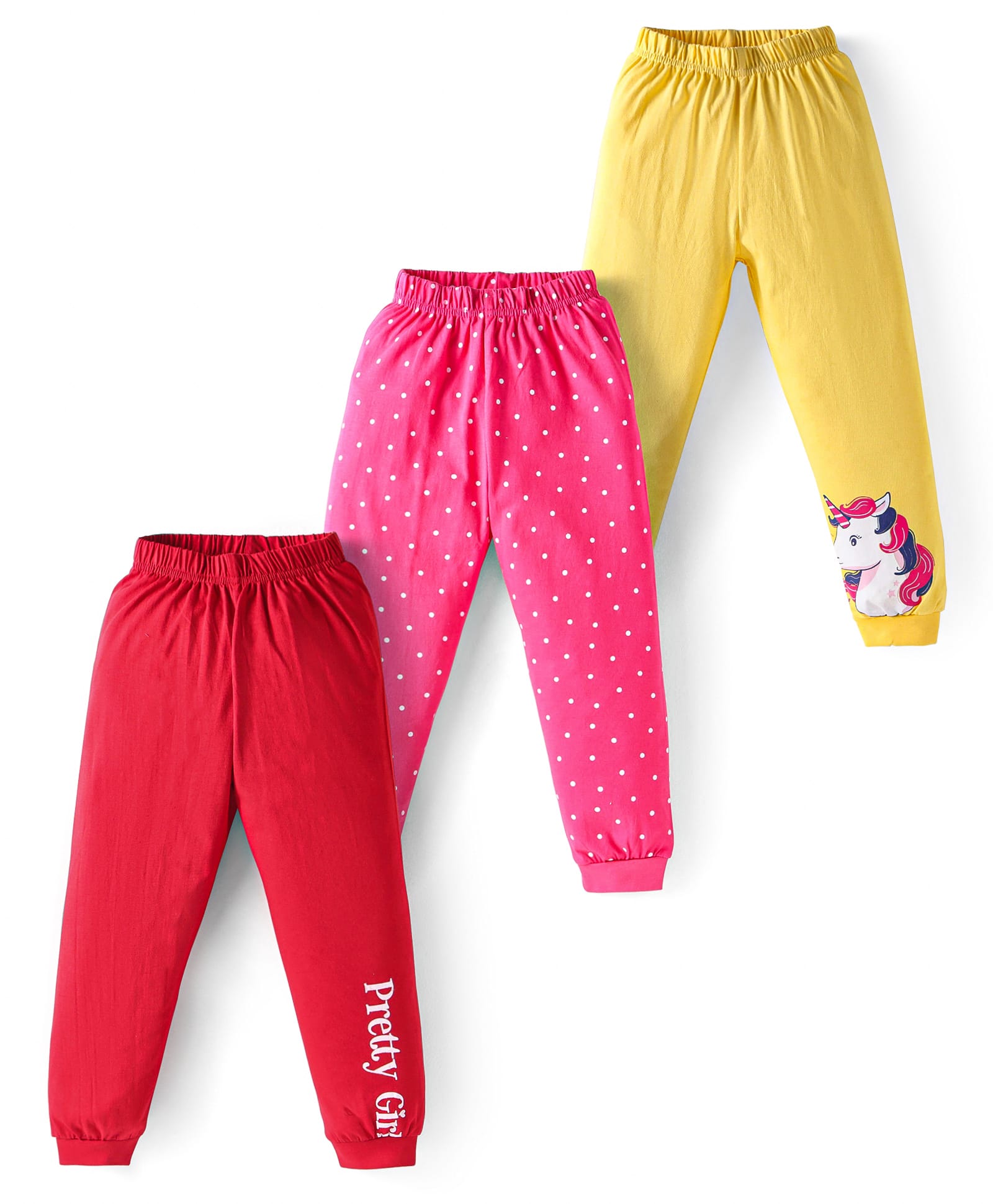 Doodle PoodleCotton Knit Full Length Lounge Pants with Text & Unicorn Print Pack of 3 - Yellow Red & Pink-image-29