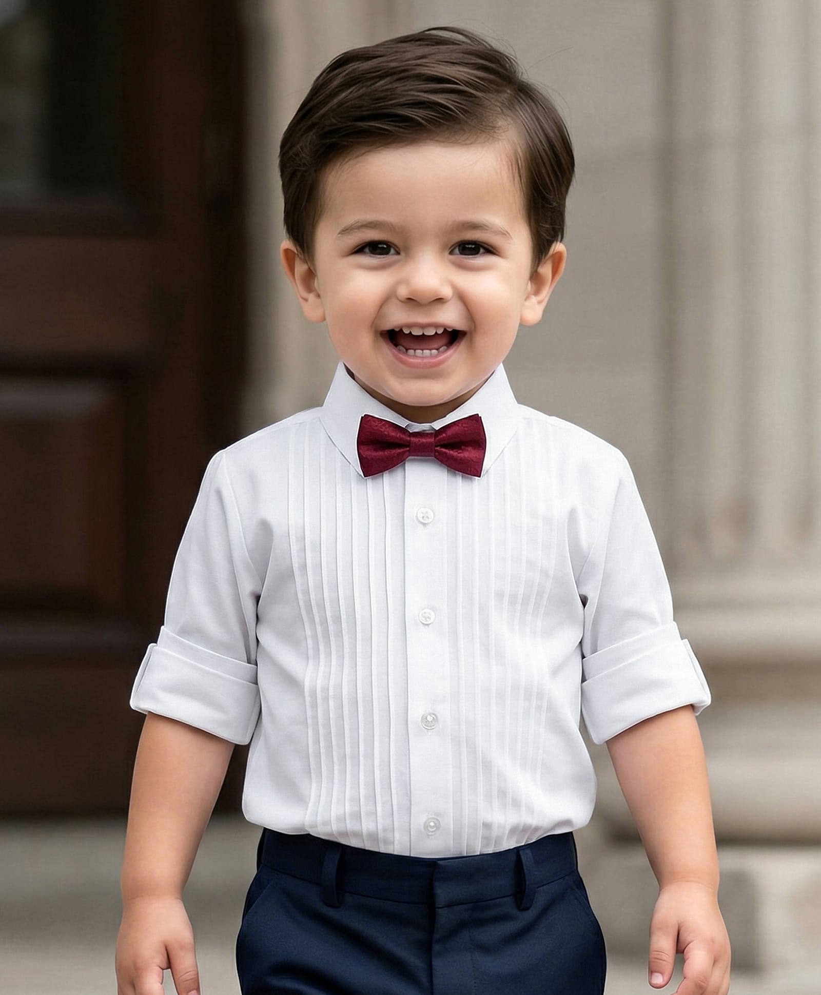Pine Kids Cotton Woven Full Sleeves Party Oxford Shirt Solid Colour With Bow - White-image-48