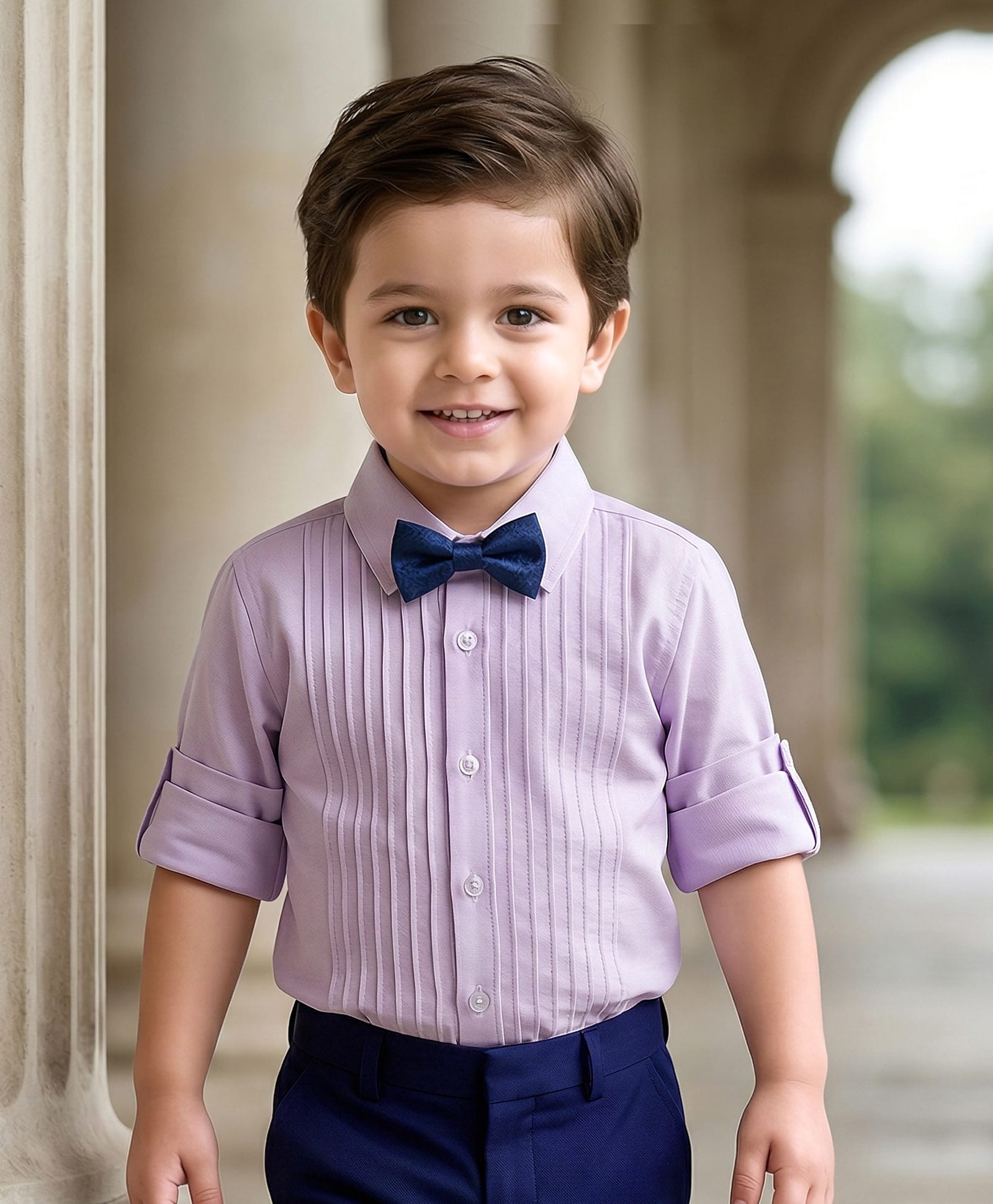 Babyhug Cotton Woven Full Sleeves Oxford Party Shirt with Bow - Lilac-image-40