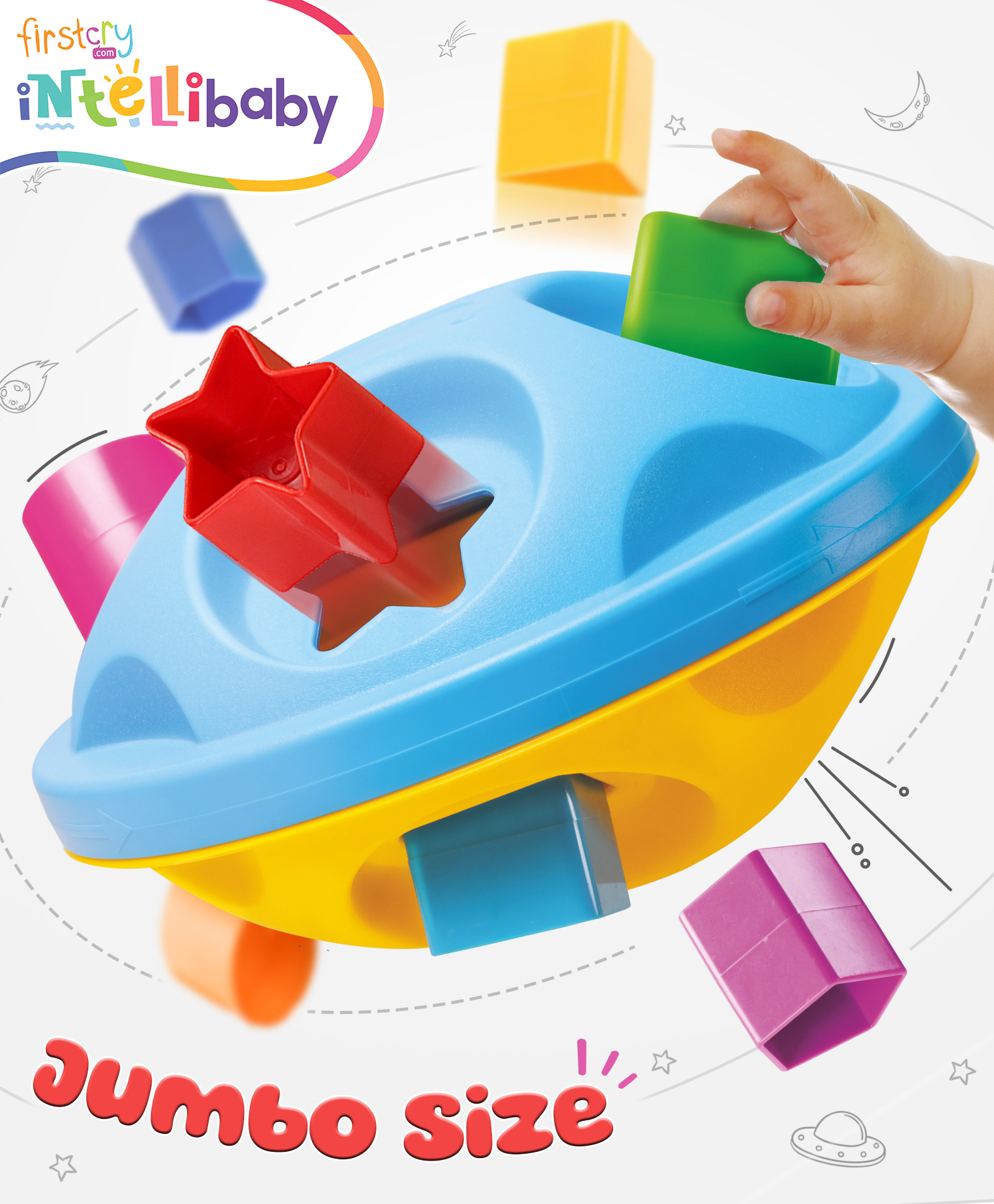 Intellibaby Premium Multicoloured Shape Sorting UFO with Unique Shape Blocks - Multicolour-image-28