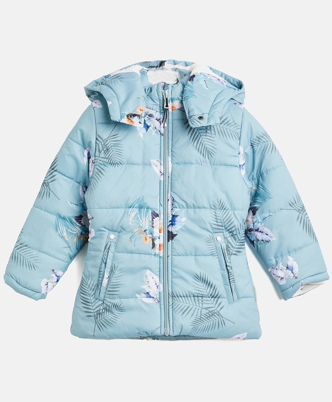 Okane Woven Full Sleeves Padded Jacket With Floral Print & Detachable Hood - Sky Blue-picture-21
