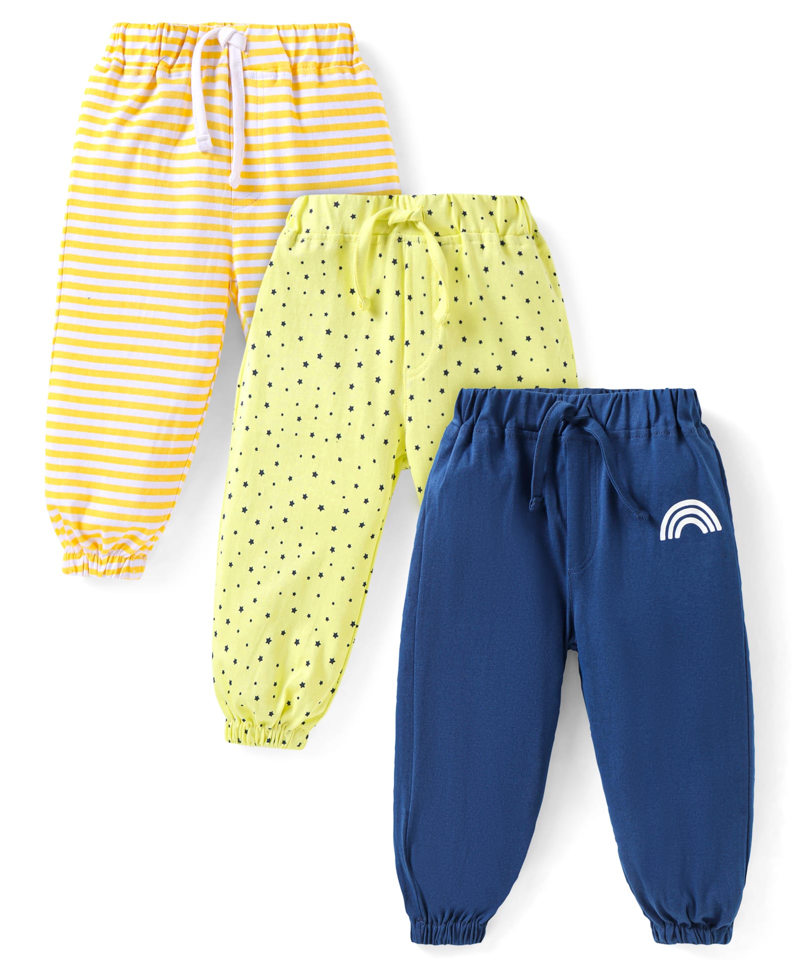 Doodle Poodle Single Jersey Knit Full Length Lounge Pants with Star Print & Stripes Pack of 3 - Navy Blue & Cream-image-42