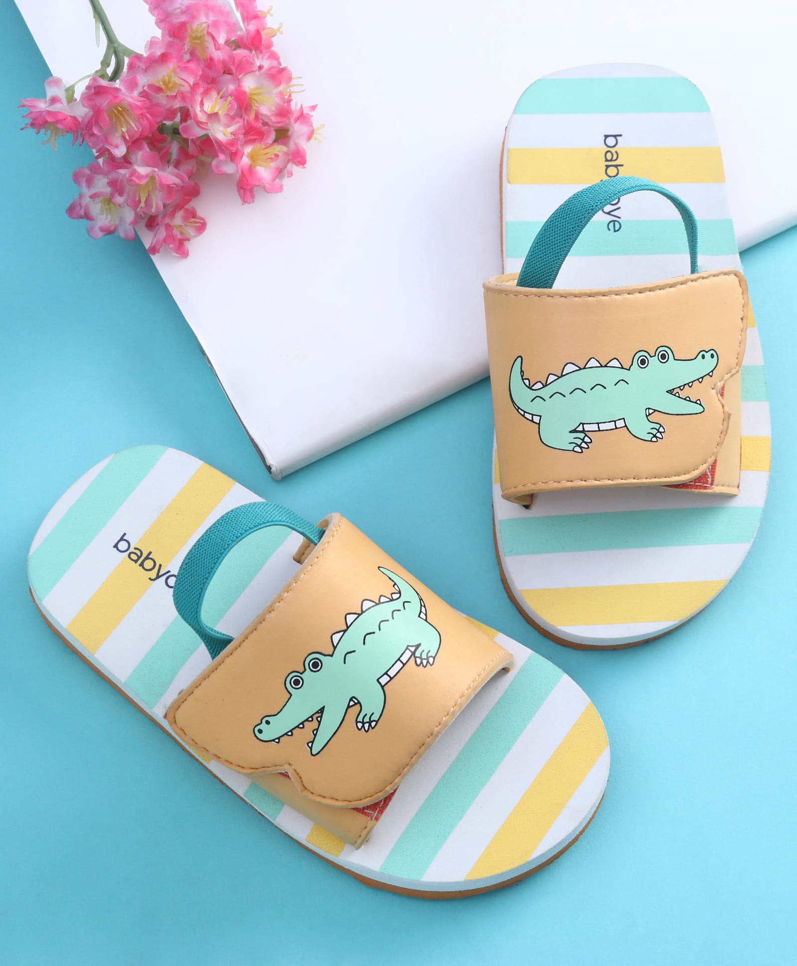 Babyoye Crocodile Printed Flip Flops with Back Strap -Yellow