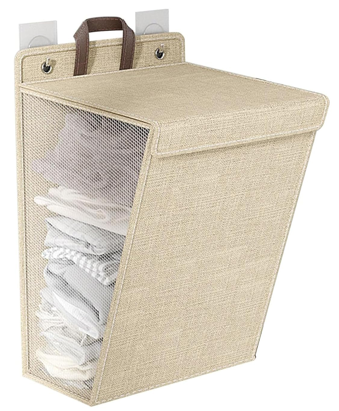 House of Quirk Wall Mounted Laundry Basket Foldable Clothes Hamper with Handles Household Organizer Storage Bin for Bedroom Hamper-Beige -Small-image-8
