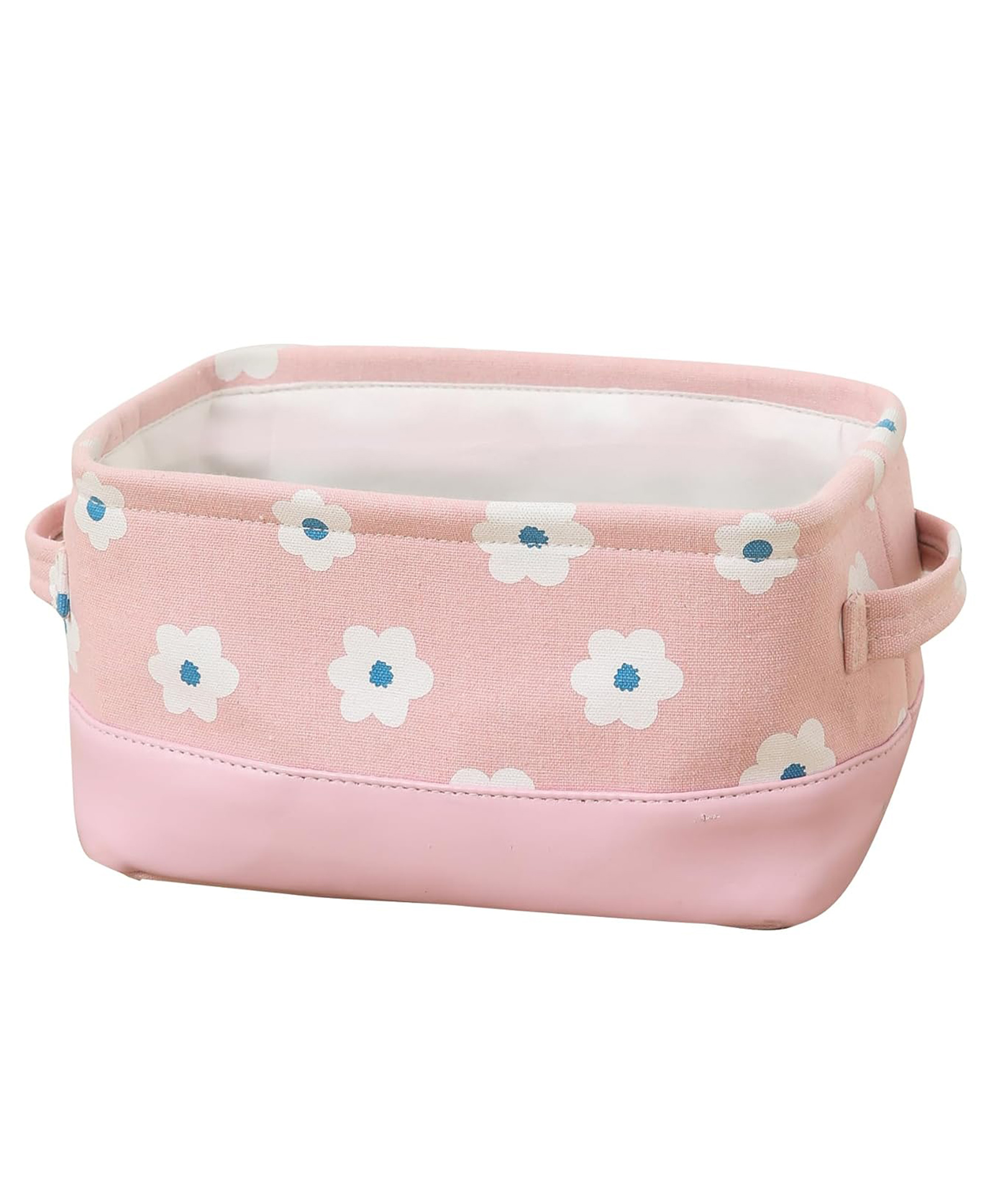 House of Quirk Stylish Storage Basket Cotton and Linen Fabric Mini Storage Cubes Nursery Storage Baskets with Handles for Shelves & Desks -Flower Pink-picture-26