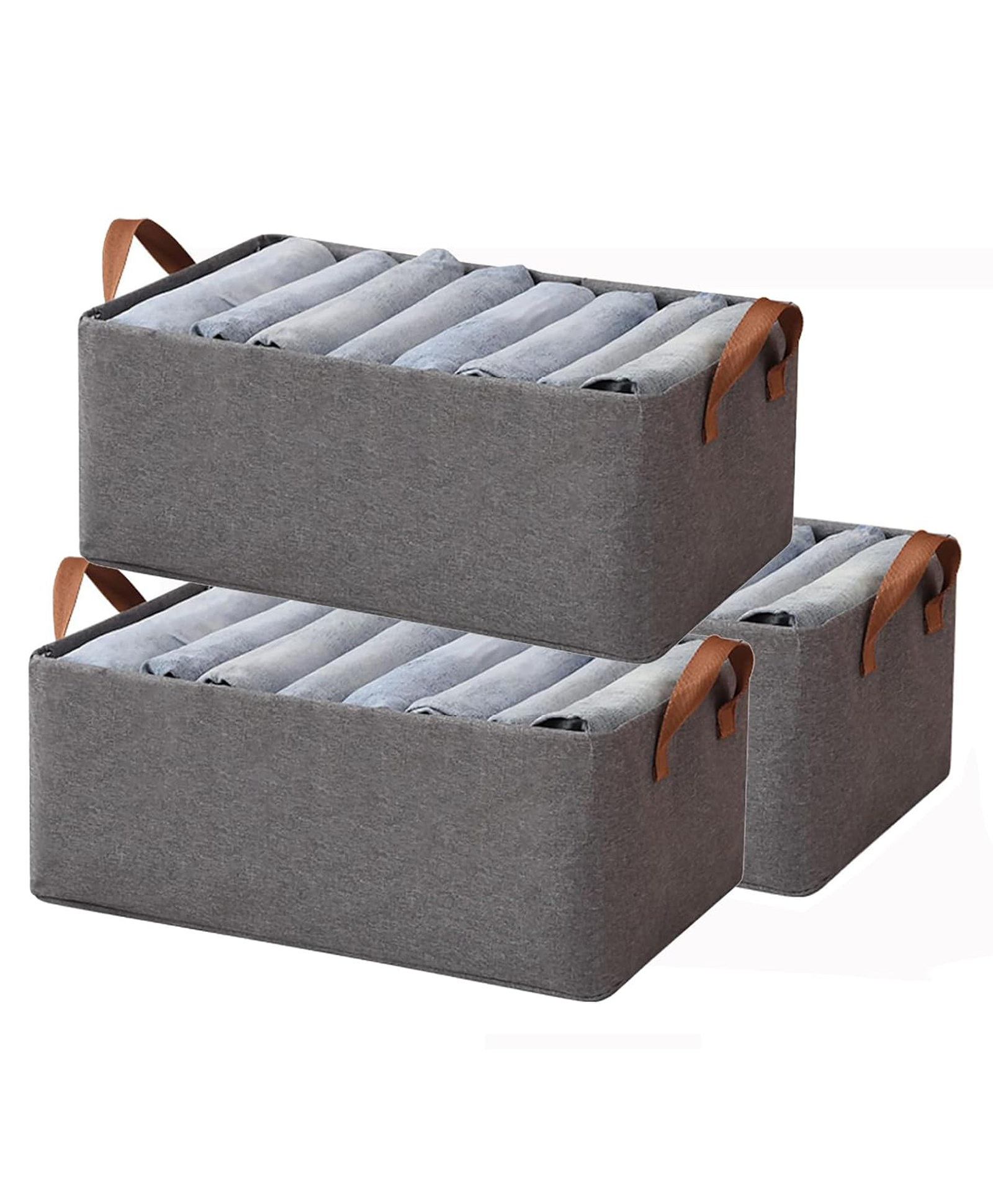 house of quirk durable linen closet organizers and foldable storage baskets, rectangle storage boxes for pants, shirt, sweaters, bra panty, socks (dark grey, pack of 3)