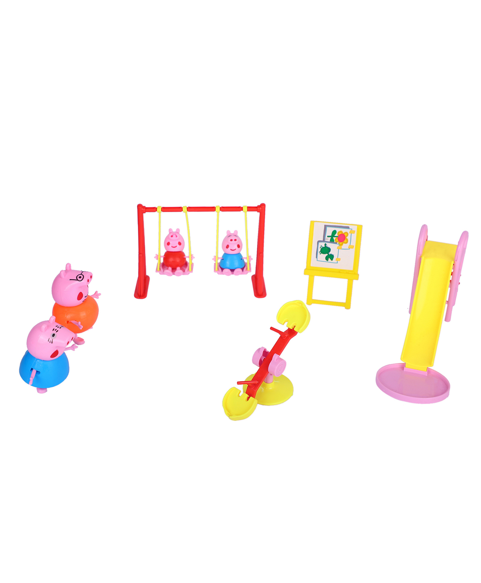 NIYAMAT Pig's Family Playground Park Set with Pig Family Figures, Slide, Swing, See-Saw, Easel Sets Pieces for Kids/Pretend Playground Set for Kids, Best for Birthday Gifts-image-10