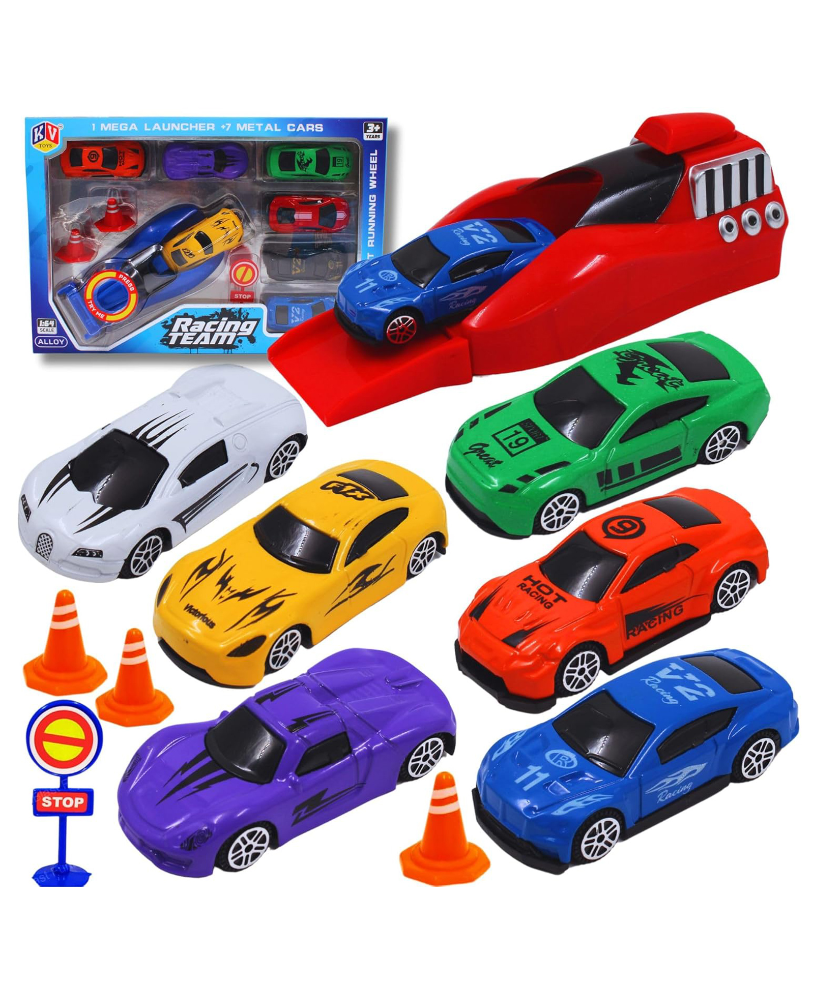 NIYAMAT Rapid Car Launcher with 7 Metal Master Racer Cars and Launcher - Cars Launchers Set with Free Metal Wheels7set - Red-picture-28