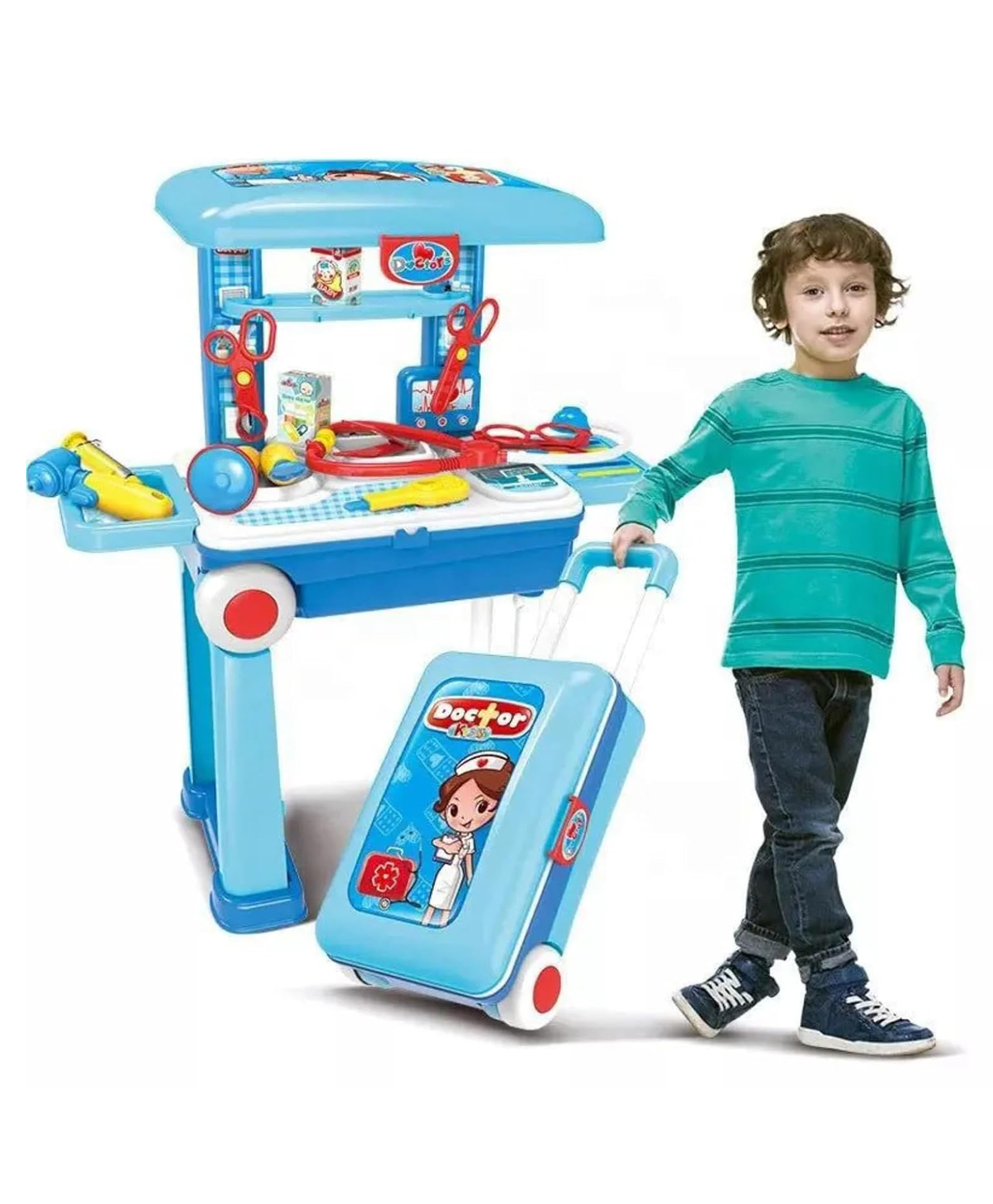 NIYAMAT Doctor Set With Pull & Push Trolley With Led Light Instruments Pretend Play Doctor Set - Blue-picture-25