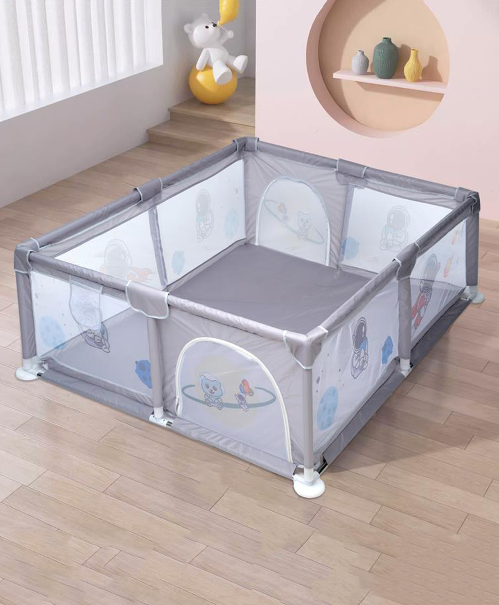 fab n funky Space Printed Playpen - Grey-picture-15