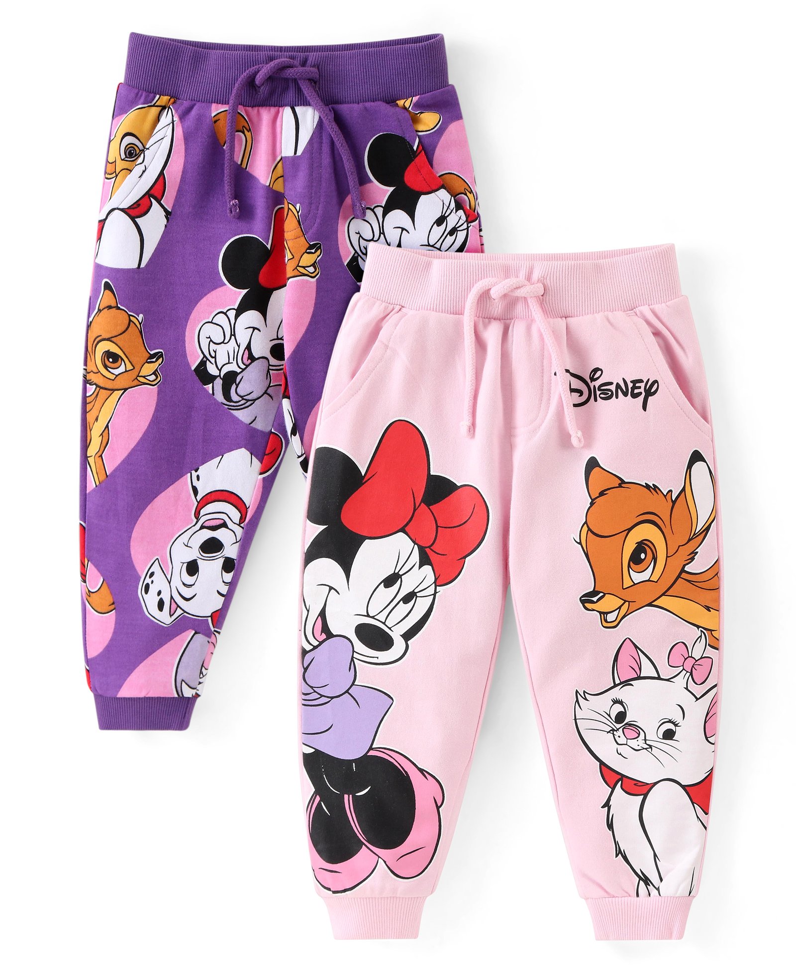 Babyhug Disney Cotton Knit Full Length Lounge Pants With Minnie Mouse & Friends Graphics - Pink & Purple-picture-28