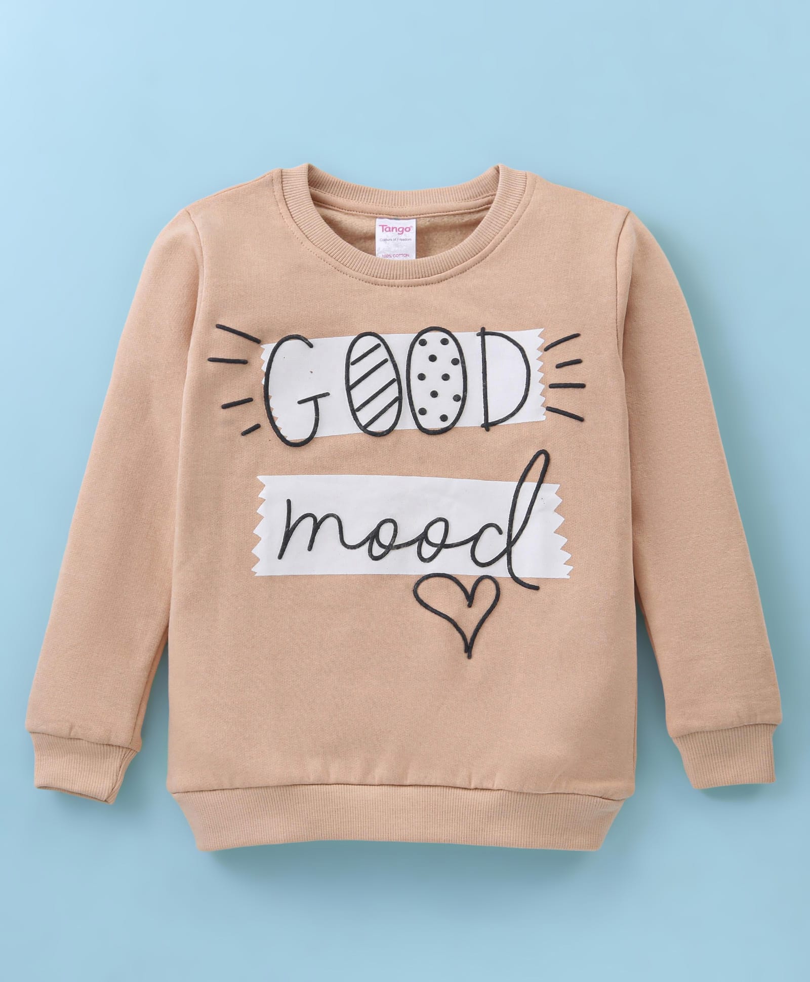 Tango Fleece Knitted Full Sleeves Sweatshirt With Text Print - Light Peach-image-49