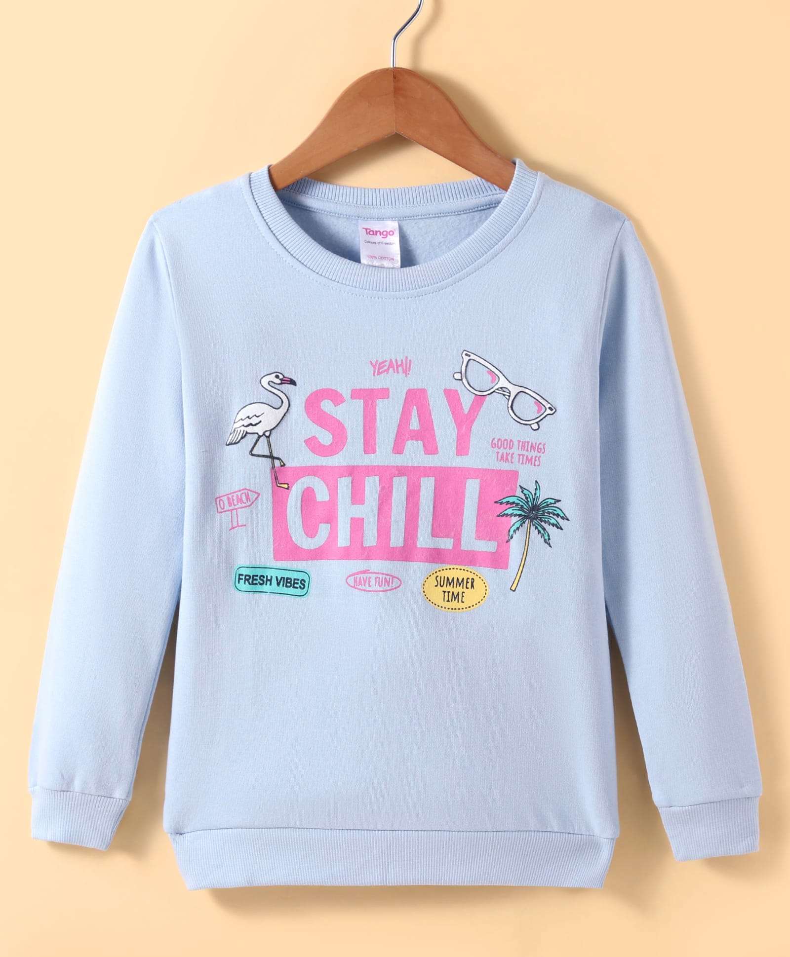 Tango Fleece Knit Full Sleeves Sweatshirt with Text Print - Sky Blue-picture-27