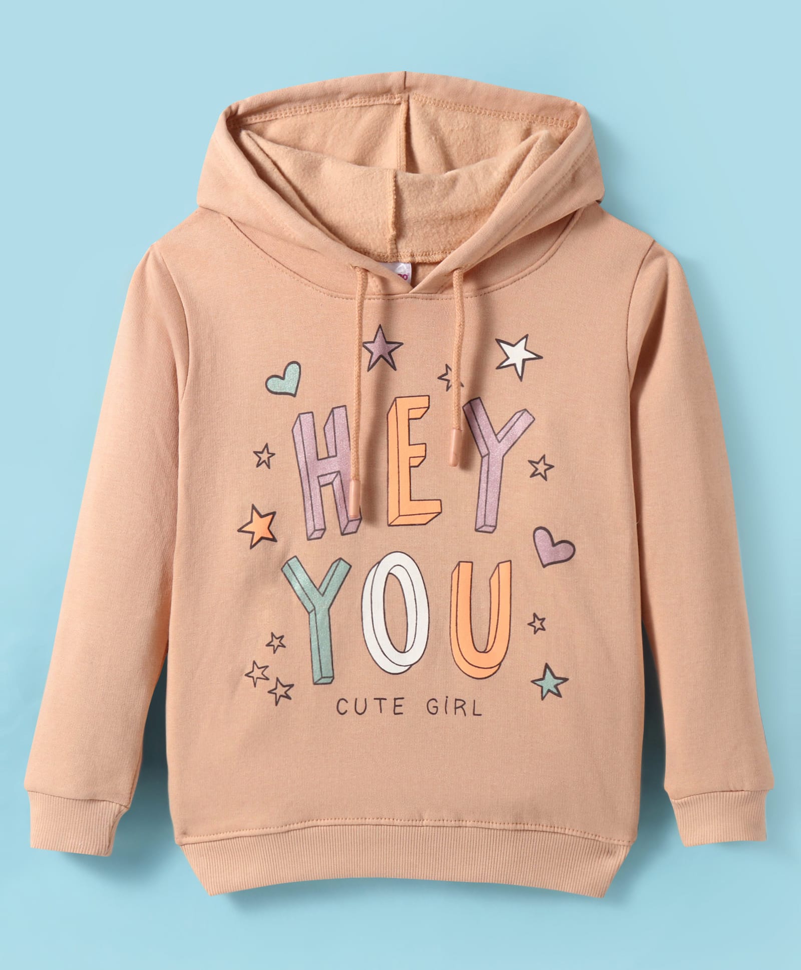 Tango Fleece Knit Full Sleeves Hooded Sweatshirt with Text Print - Light Peach-picture-22