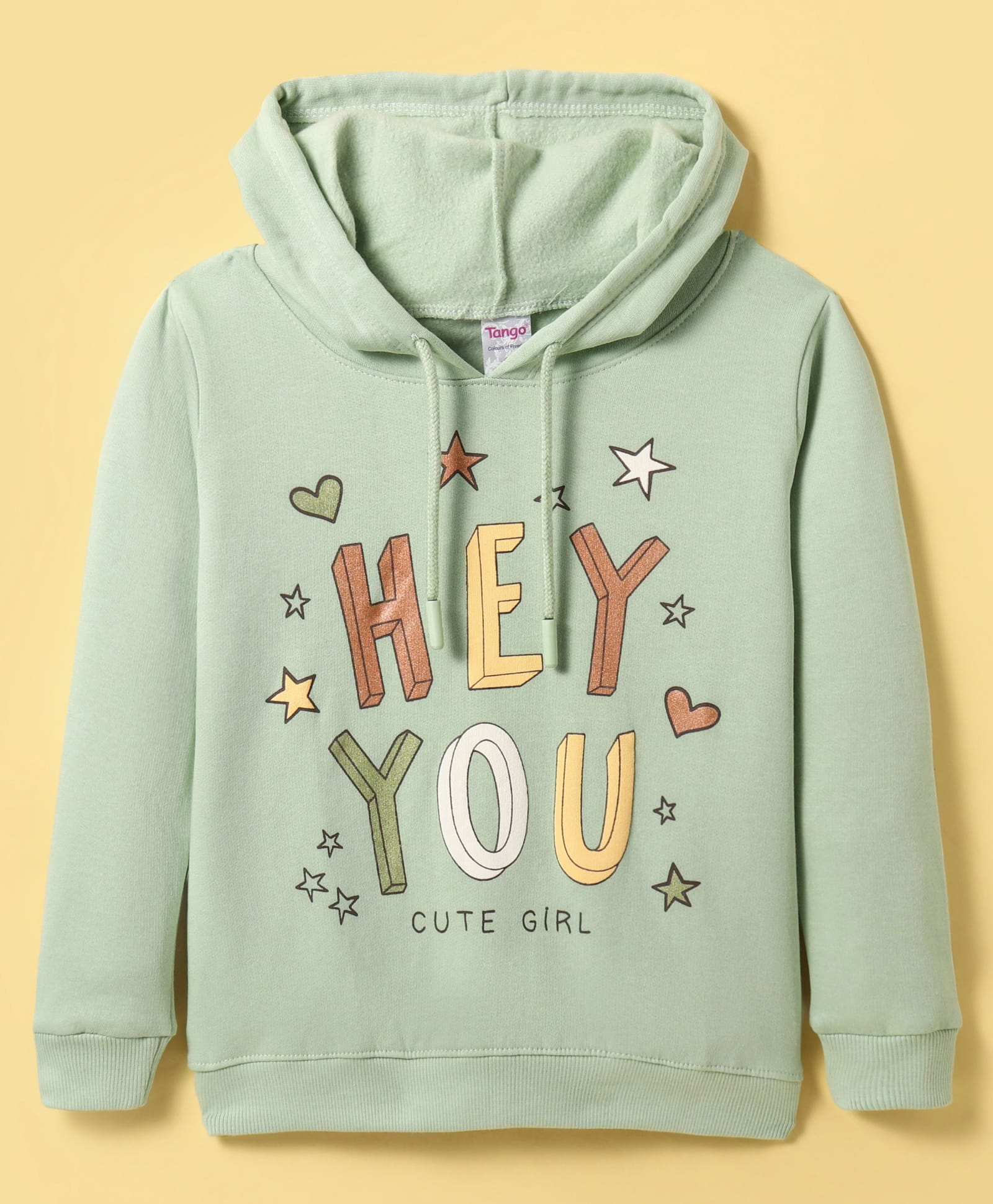Tango Fleece Knit Full Sleeves Hooded Sweatshirt with Text Print - Mint Green-image-10