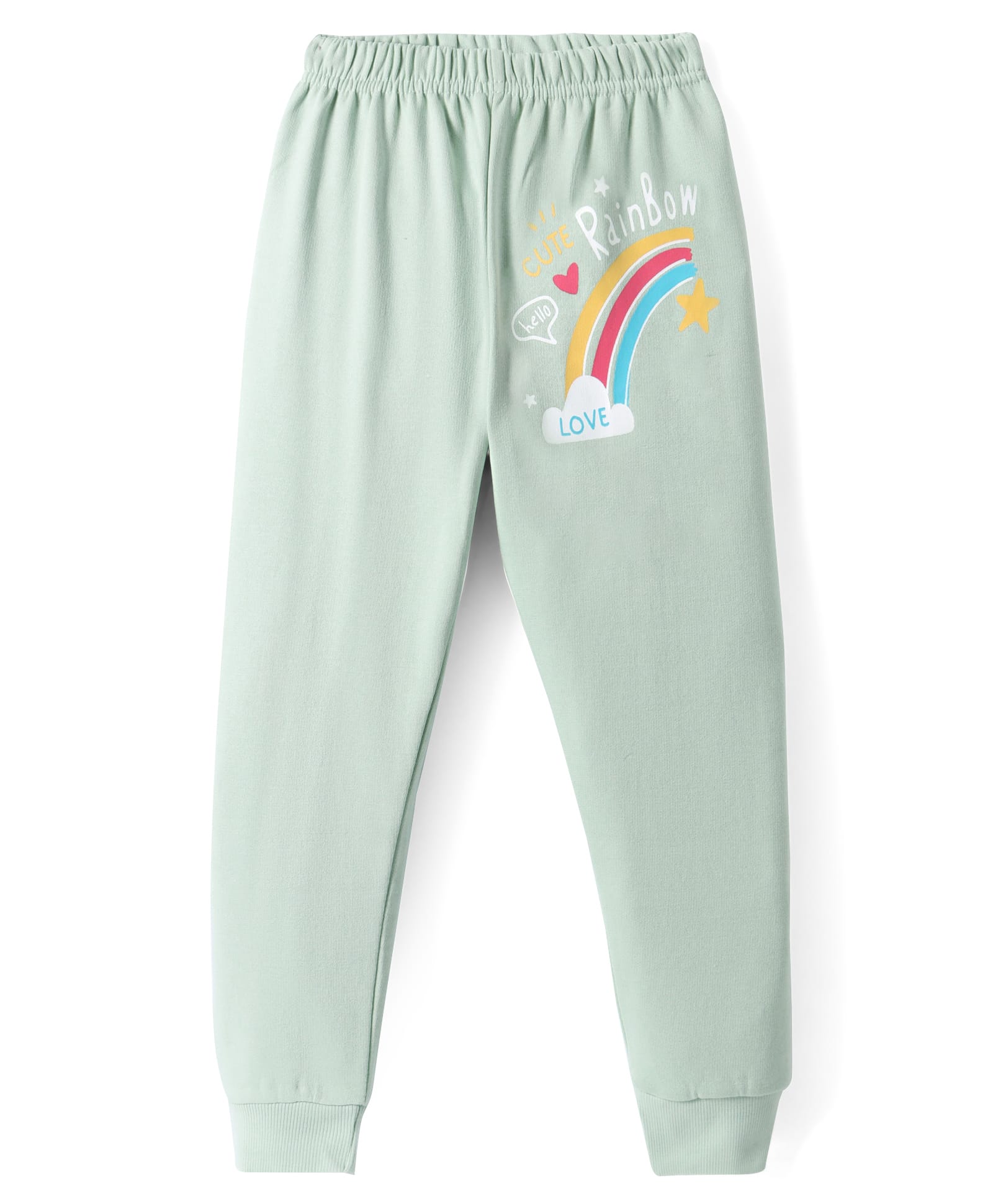 Tango Knit Full Length Fleece and Woollen Bottom With Text & Rainbow Print - Light Green-picture-14