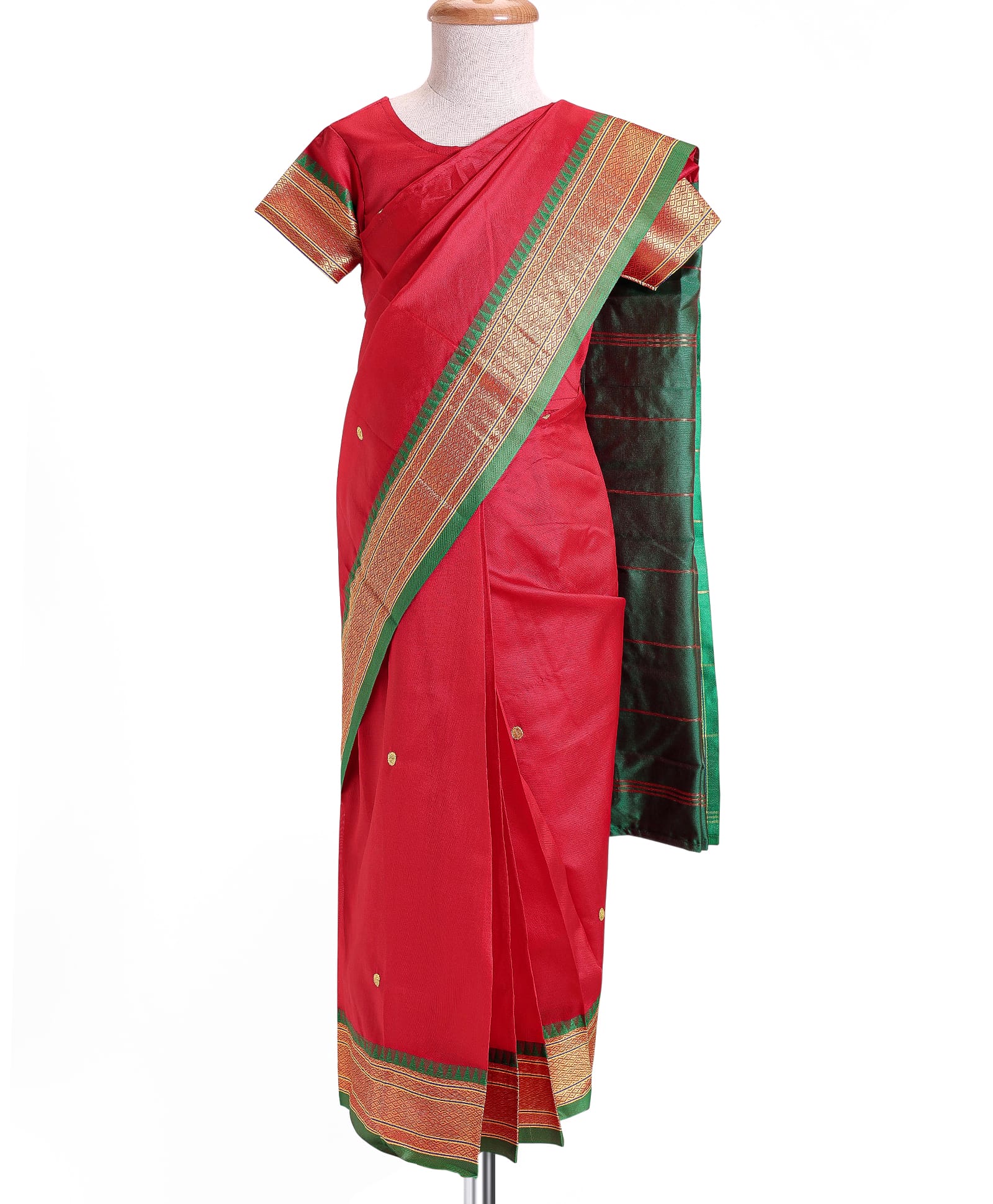 Babyhug Woven Half Sleeves Blouse & Saree with Zari Border - Dark Pink-image-36