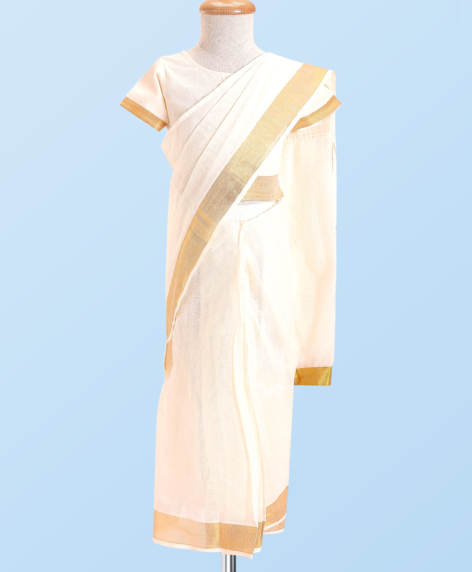 Babyhug Cotton Woven Half Sleeves Blouse & Saree with Zari Border - White-image-8