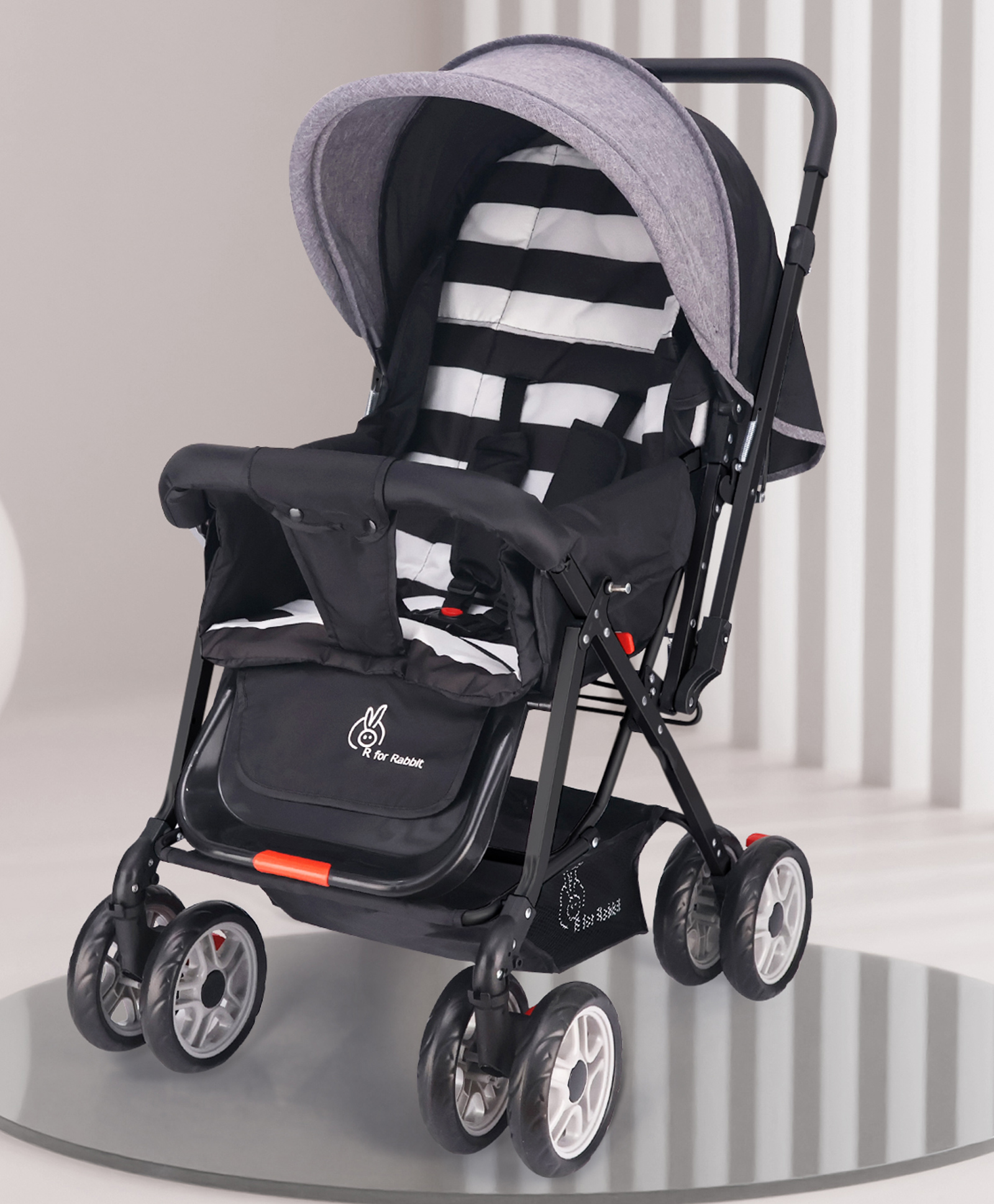 R for Rabbit Lollipop Lite Stroller Cum Pram with Reversible Handle - Black-image-21