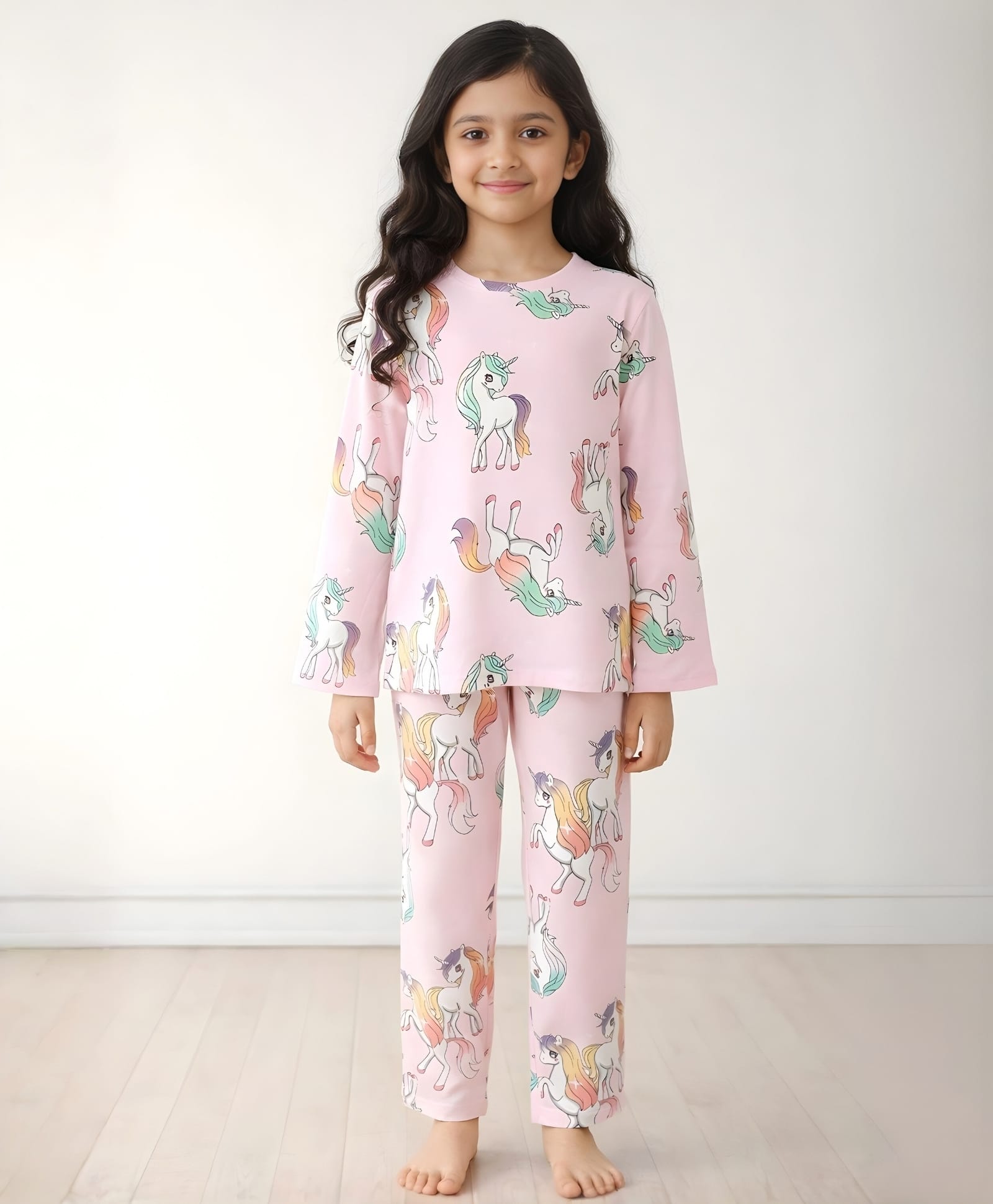 Anthrilo Pure Cotton Knit Full Sleeves Comfort Fit Unicorn Printed Coordinating Night Suit - Pink-image-10
