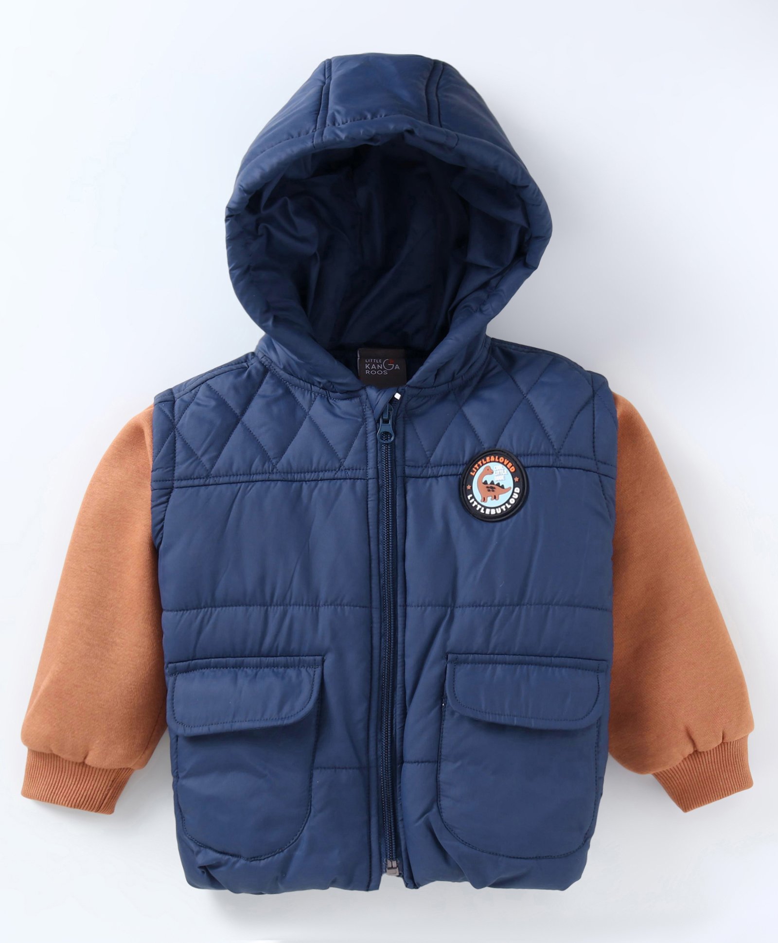 little kangaroos Bodycare Taffeta Knit Full Sleeves Padded Hooded Jacket with Patch Detailing - Navy Blue-picture-34