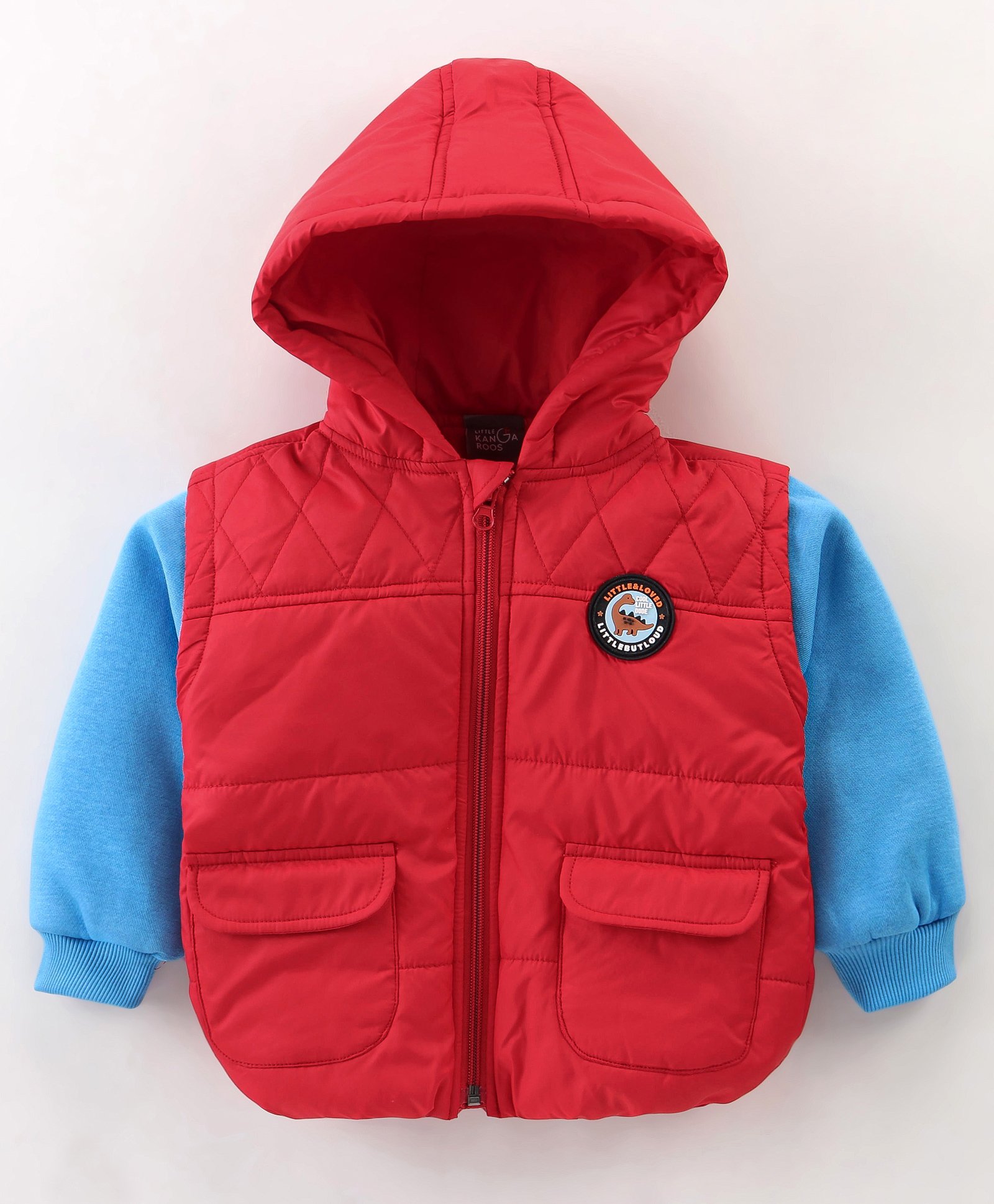 little kangaroos Bodycare Taffeta Knit Full Sleeves Padded Hooded Jacket with Patch Detailing - Red-picture-36