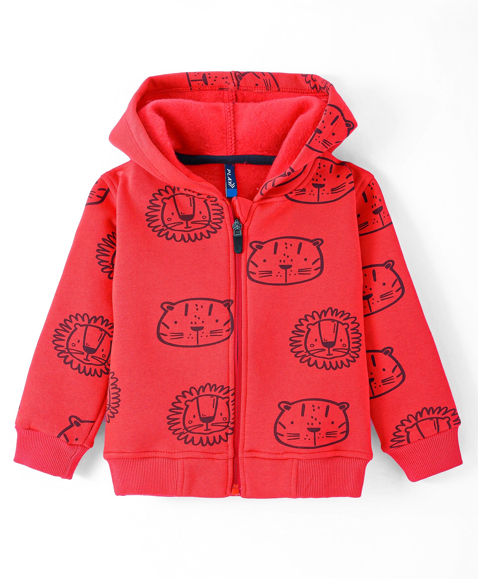 Little Kangaroos Fleece Knit Full Sleeves Front Open Hooded Sweatjacket with Animal Print - Red-picture-25