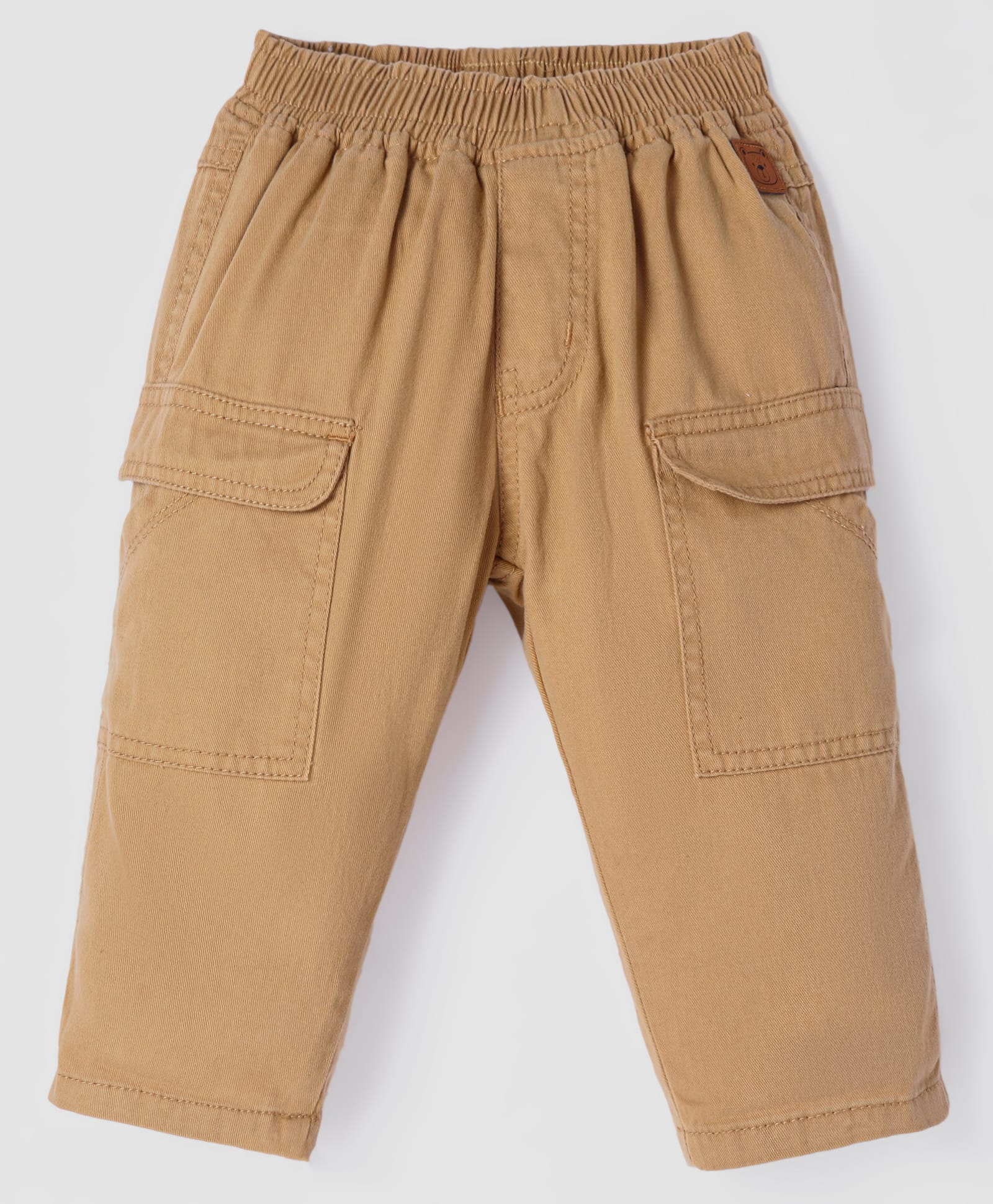 Little Kangaroos Cotton Woven Full Length Trouser With Bear Patch - Tan-picture-16