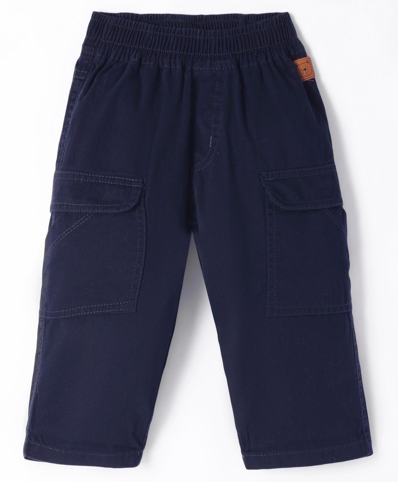 Little Kangaroos Cotton Woven Full Length Trouser With Bear Patch - Navy Blue-picture-17