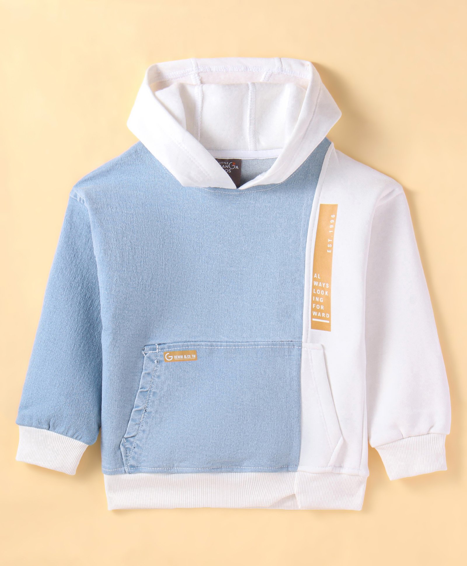 Little Kangaroos Fleece Knitted Full Sleeves Hooded Jacket With Kangaroo Pockets - White-picture-18