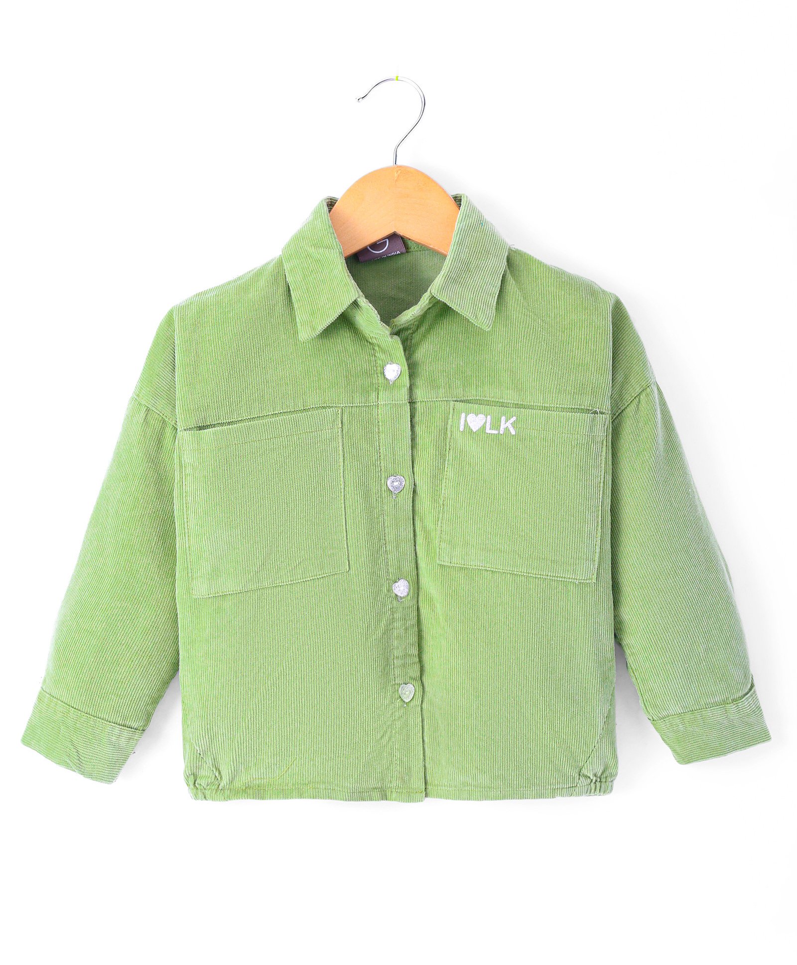 Little Kangaroos Knitted Full Sleeves Collar Neck Jacket with Drop Shoulder Design & Glitter Print - Olive Green-image-10
