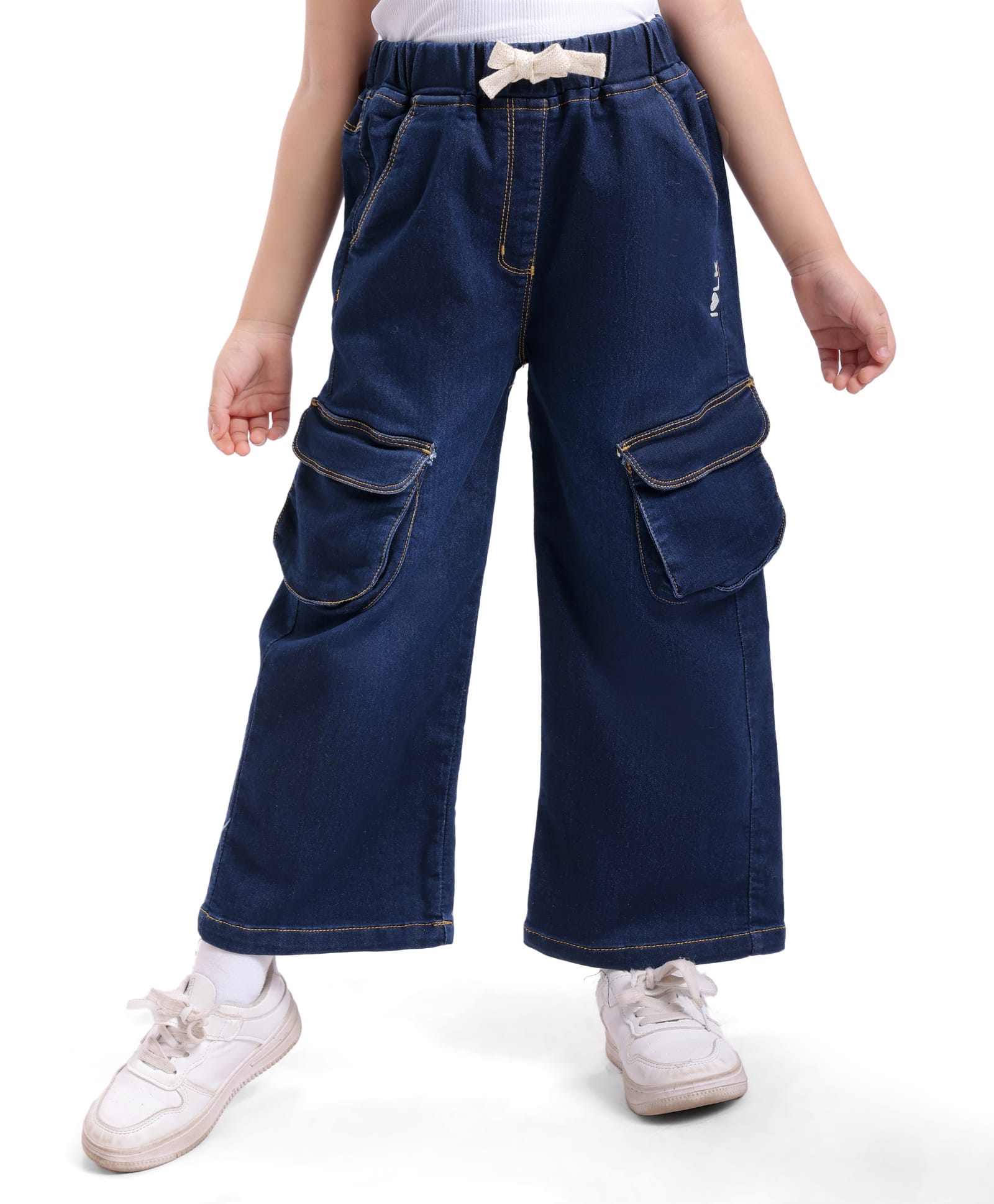 Little Kangaroos Woven Full Length Denim Jeans With Text Patch - Navy Blue-picture-37
