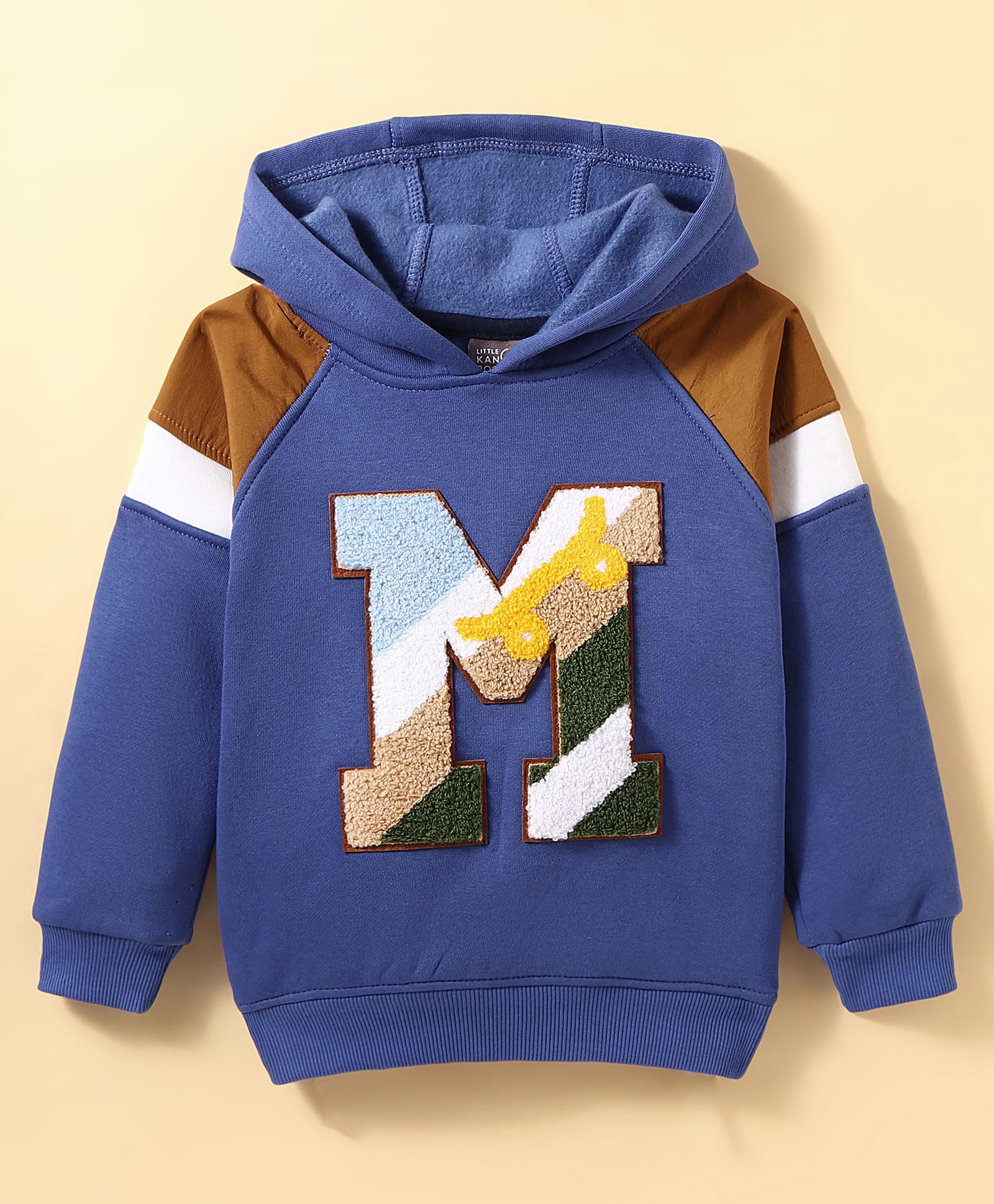 Little Kangaroos Fleece Knit Full Raglan Sleeves Hooded Sweatshirt with Alphabet Embroidery - Navy Blue-picture-21