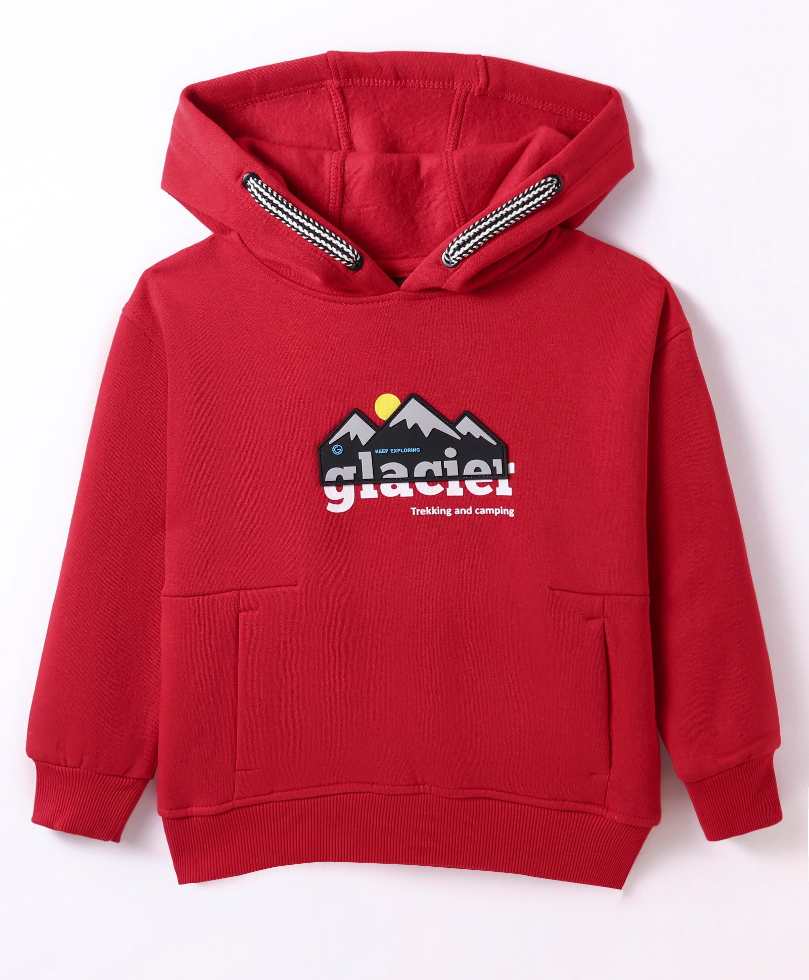 Little Kangaroos Fleece Knit Full Sleeves Text Printed Hooded Sweatshirt - Red-image-48