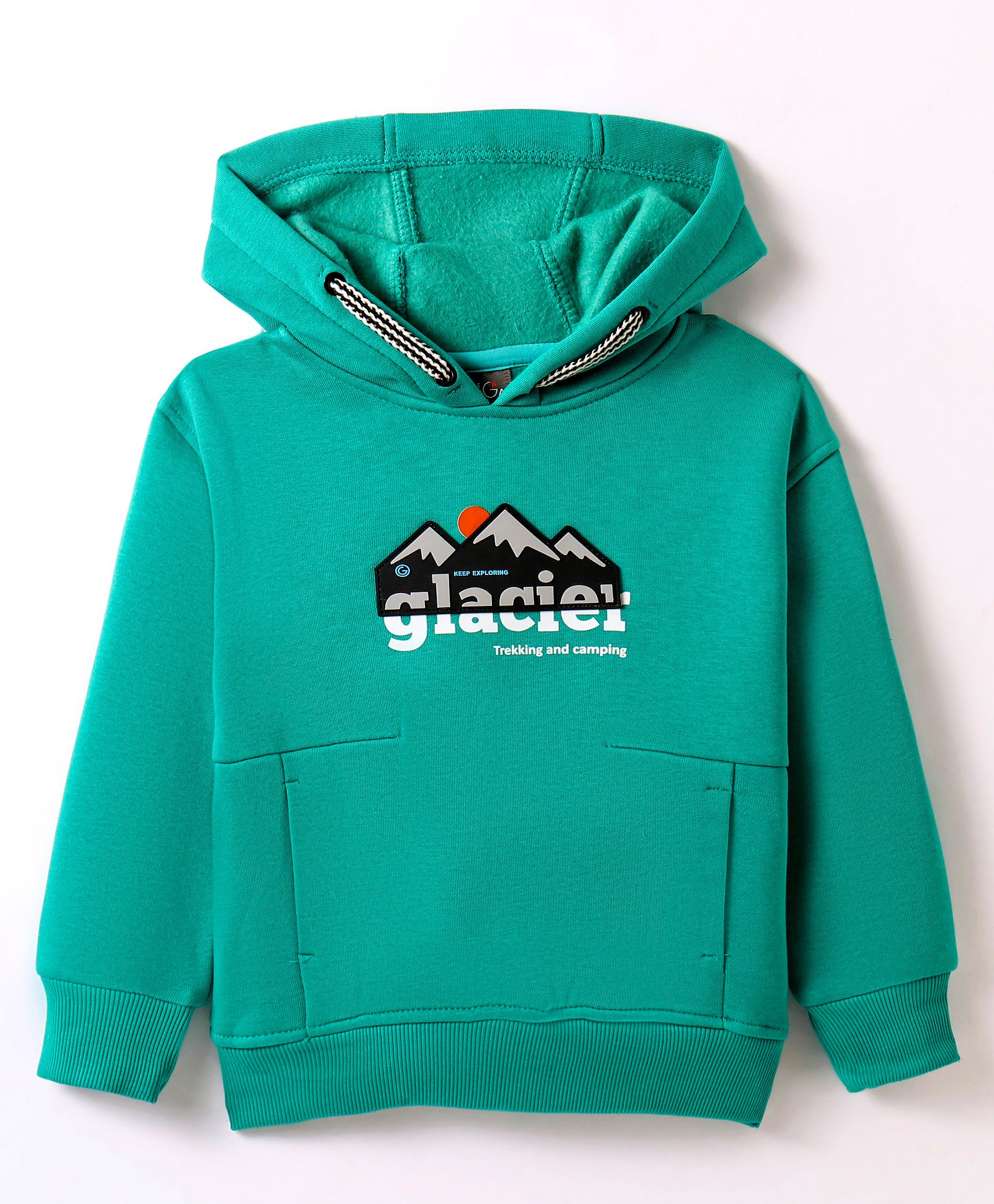 Little Kangaroos Fleece Knit Full Sleeves Text Printed Hooded Sweatshirt - Mint Green-picture-20