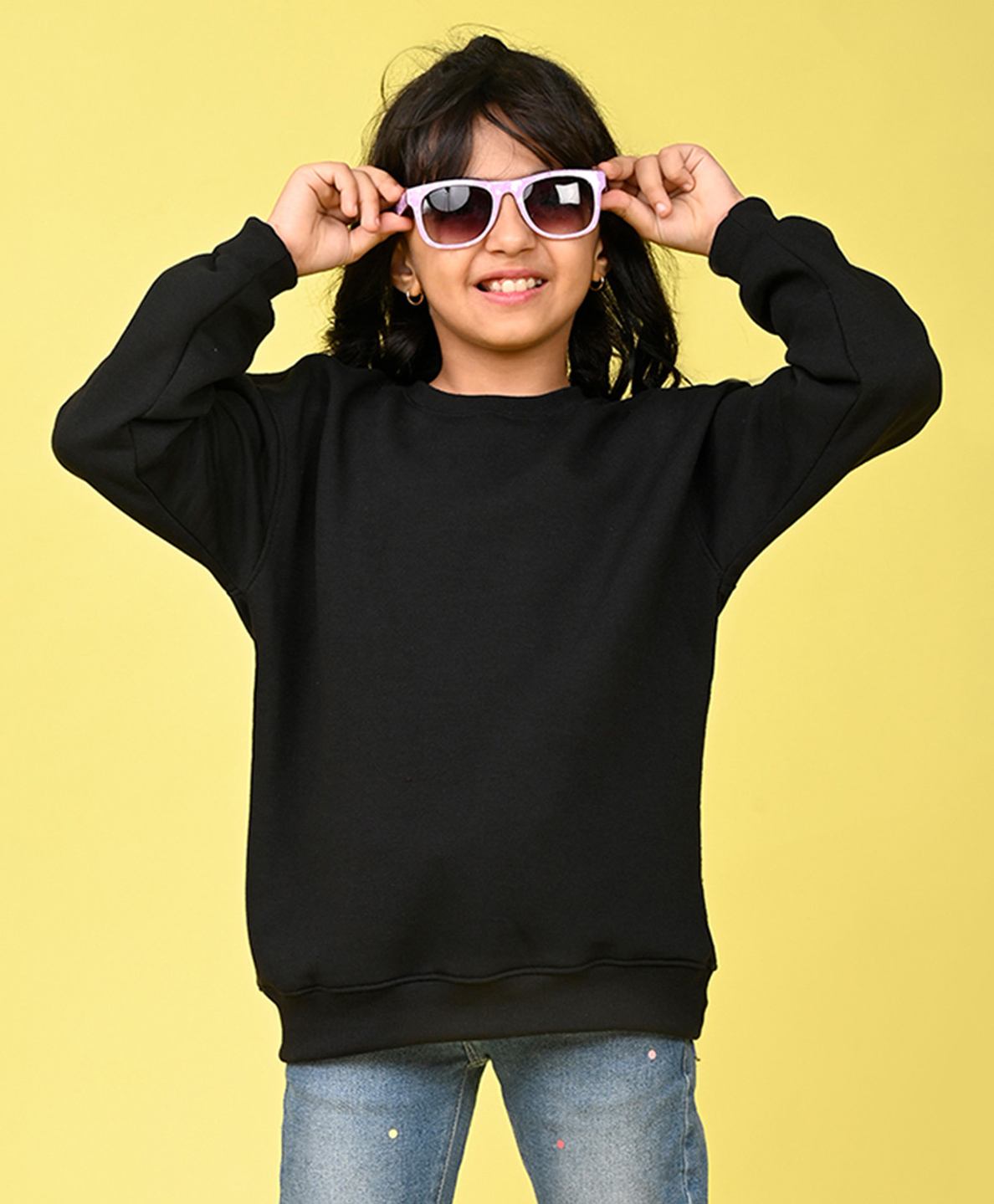 NUSYL Fleece Full Sleeves Solid Oversized  Sweatshirt - Black-picture-10