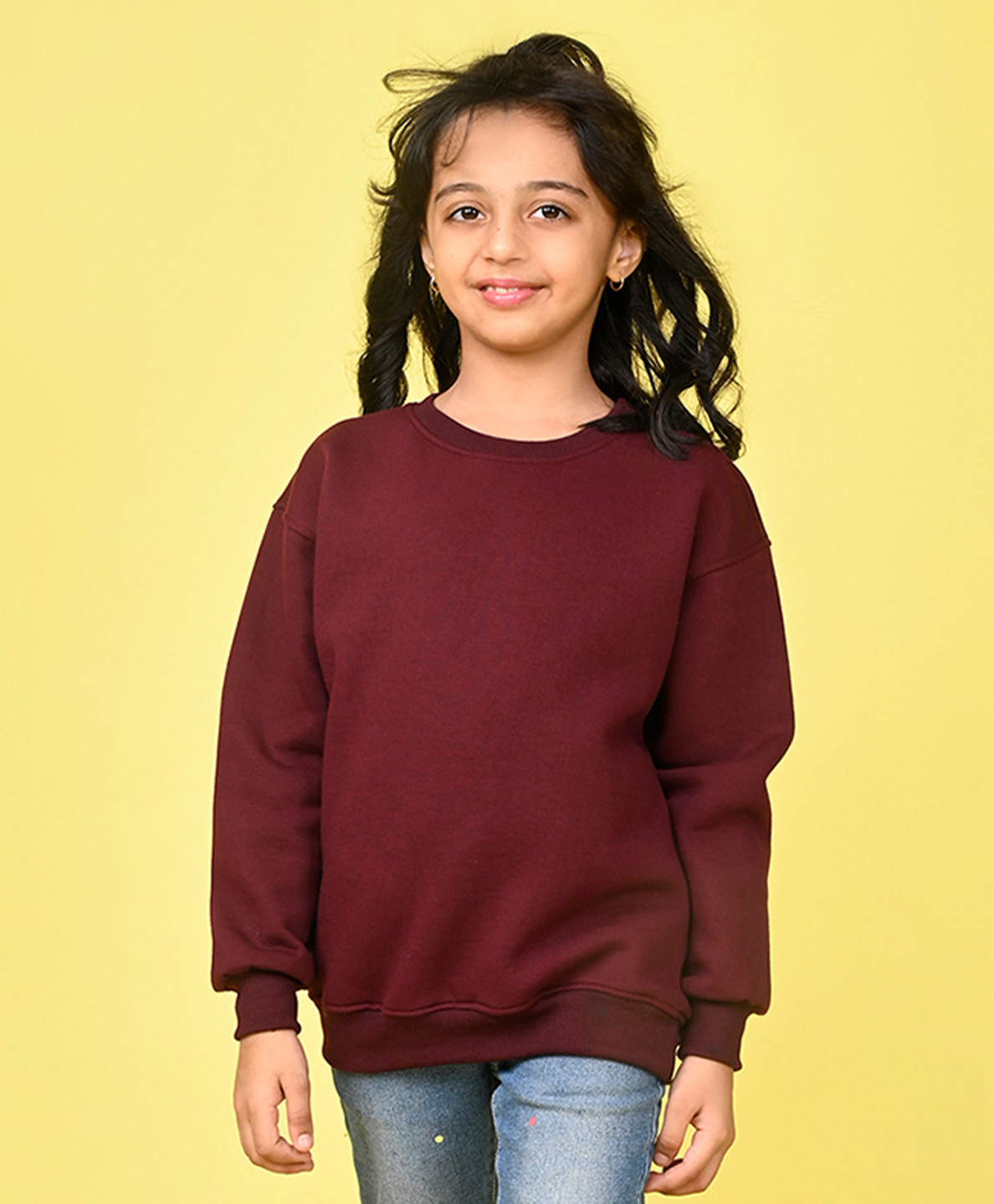 NUSYL Fleece Full Sleeves Solid Oversized  Sweatshirt - Burgundy-picture-22