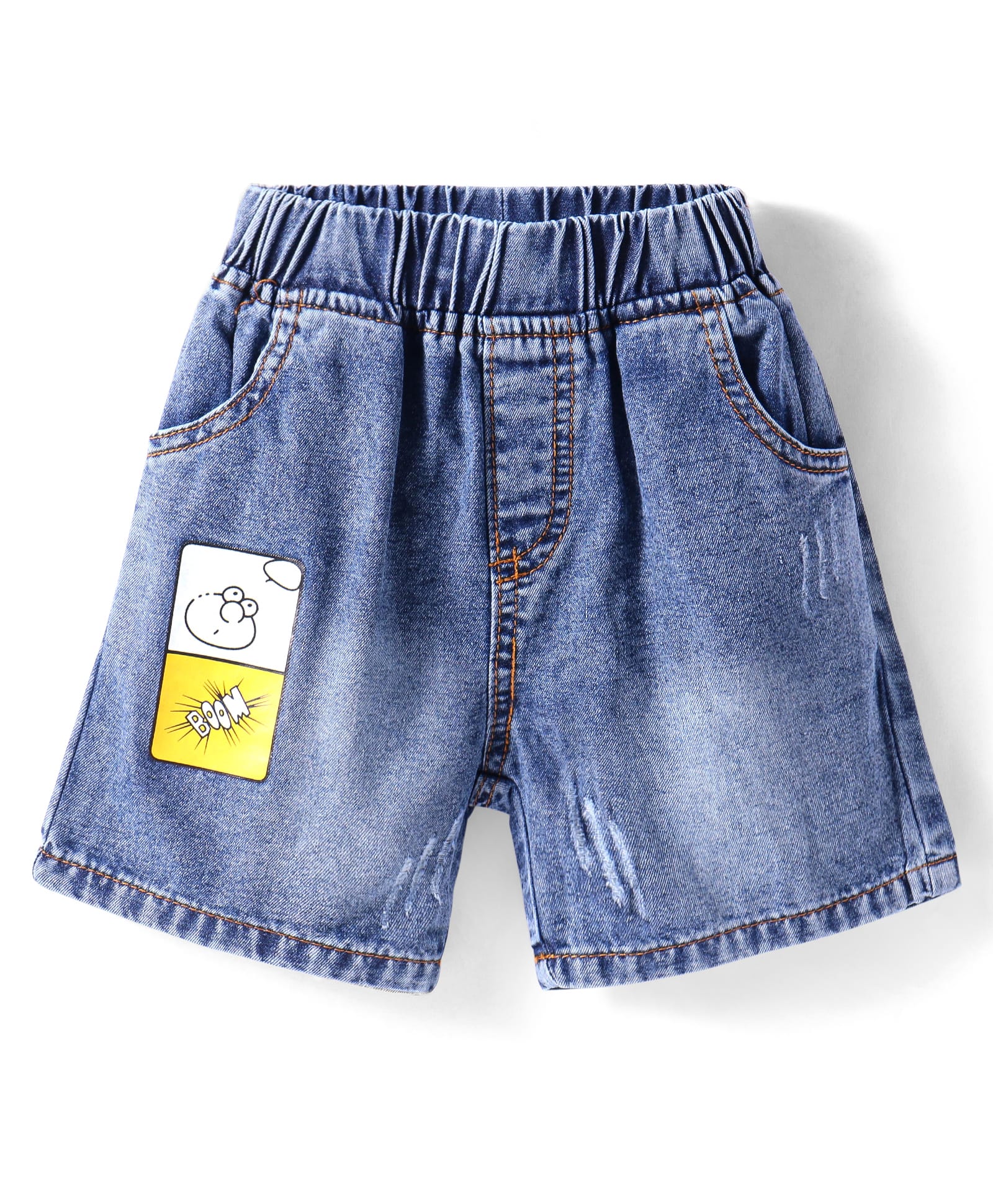 Kookie Kids Denim Shorts With Text Patch Detailing - Blue-picture-28