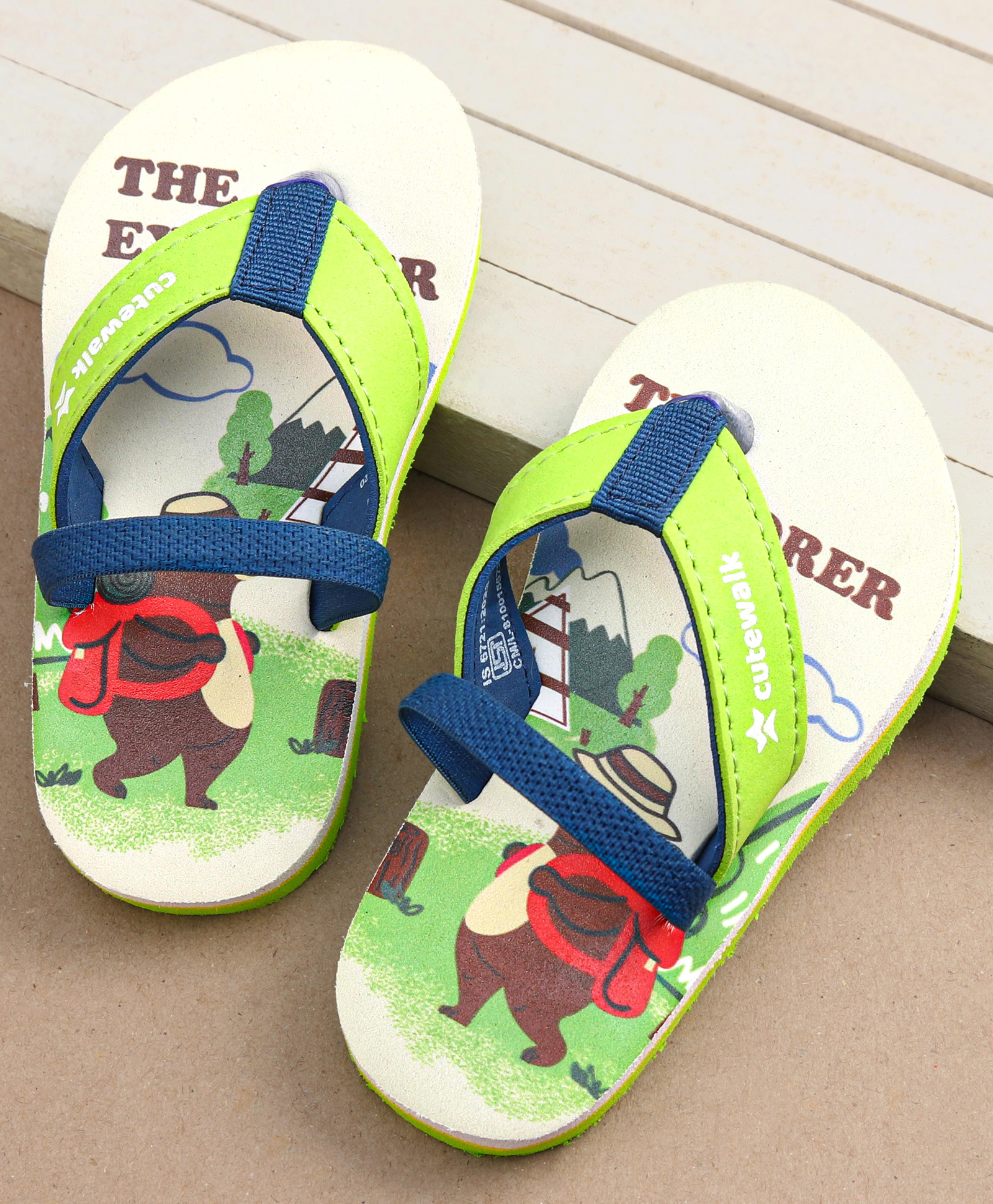 Cute Walk by Babyhug Bear & Text Print Flip Flops With Back Strap - Green-image-35
